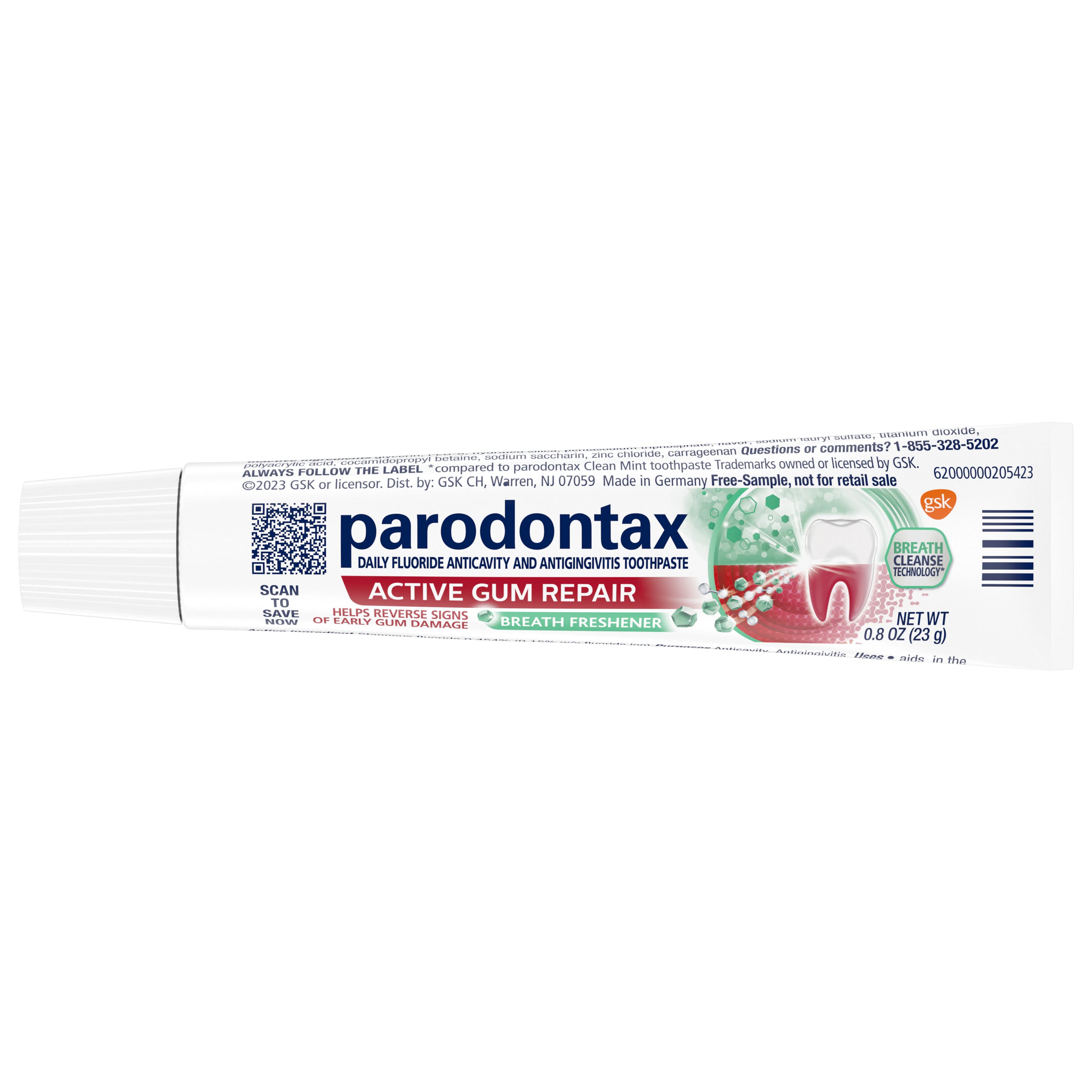 Parodontax Active Gum Repair Breath Freshener Toothpaste, Fresh Mint, 0.8 oz Tubes, 50/Box