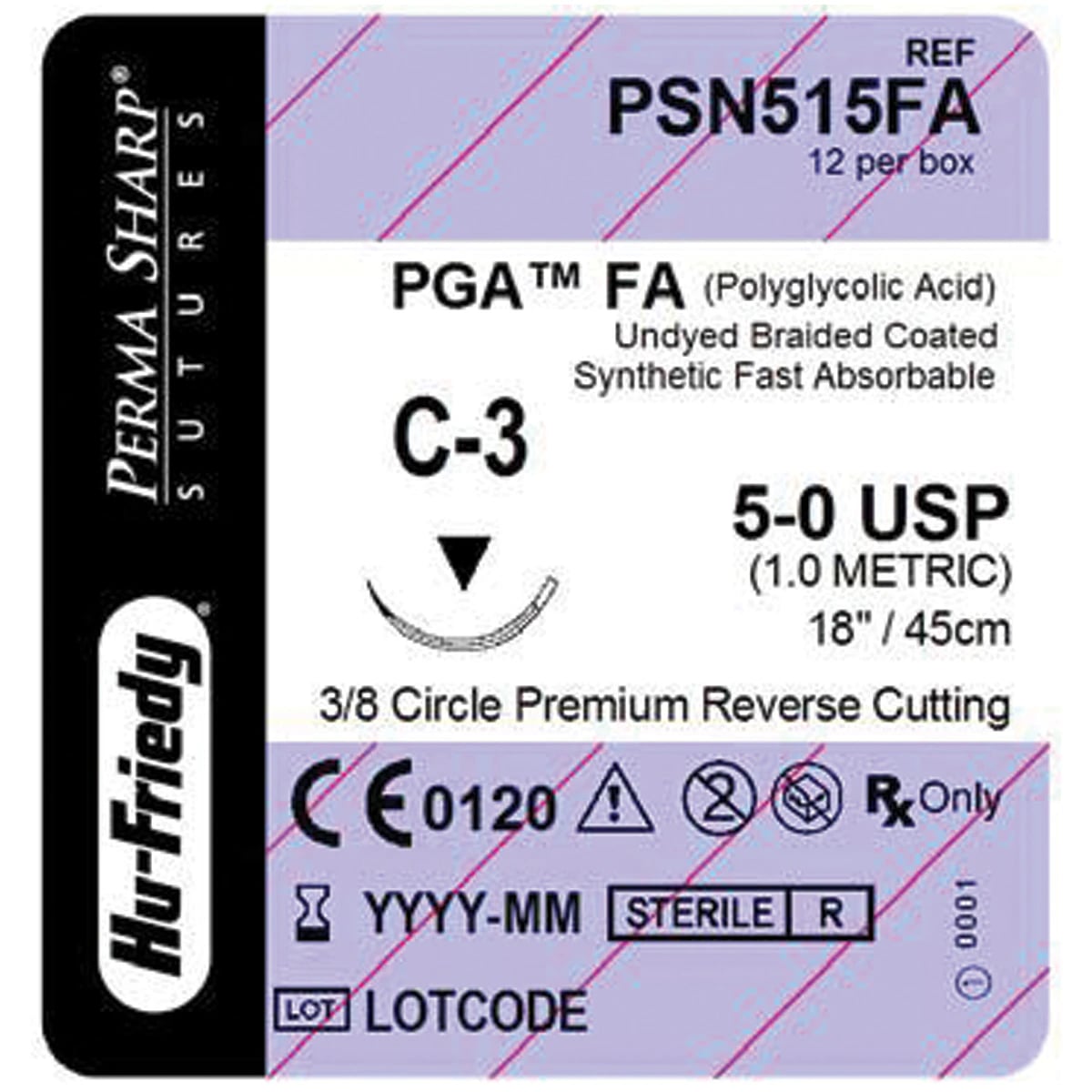 Perma Sharp® Absorbable PGAFA Braided Suture, 5-0, Undyed, C-3 Premium Reverse Cutting Needle, 3/8 Circle, 18", 12/Box, PSN515FA