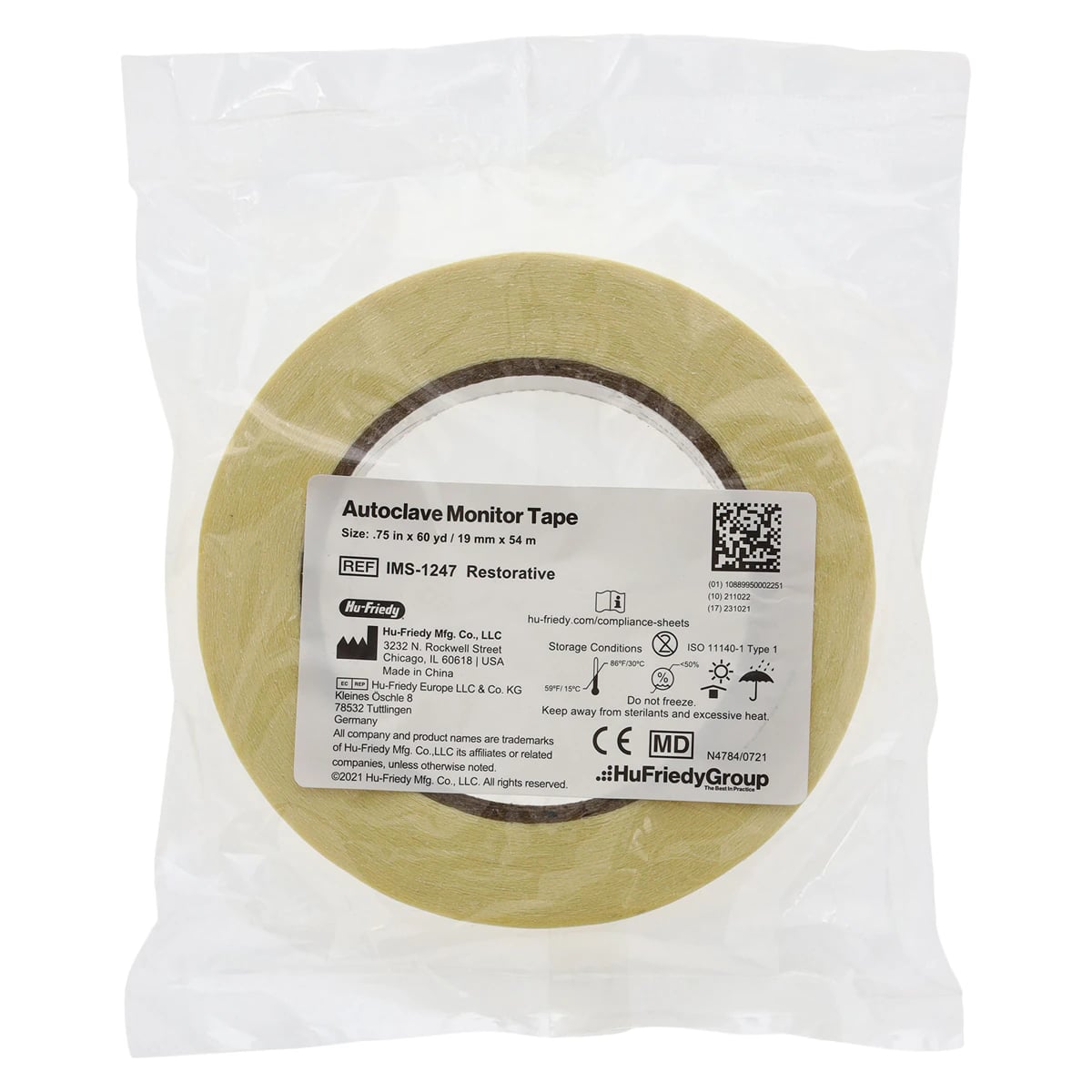 Hu-Friedy IMS Autoclave Monitor Tape, Restorative, 3/4" x 60 yd, IMS-1247