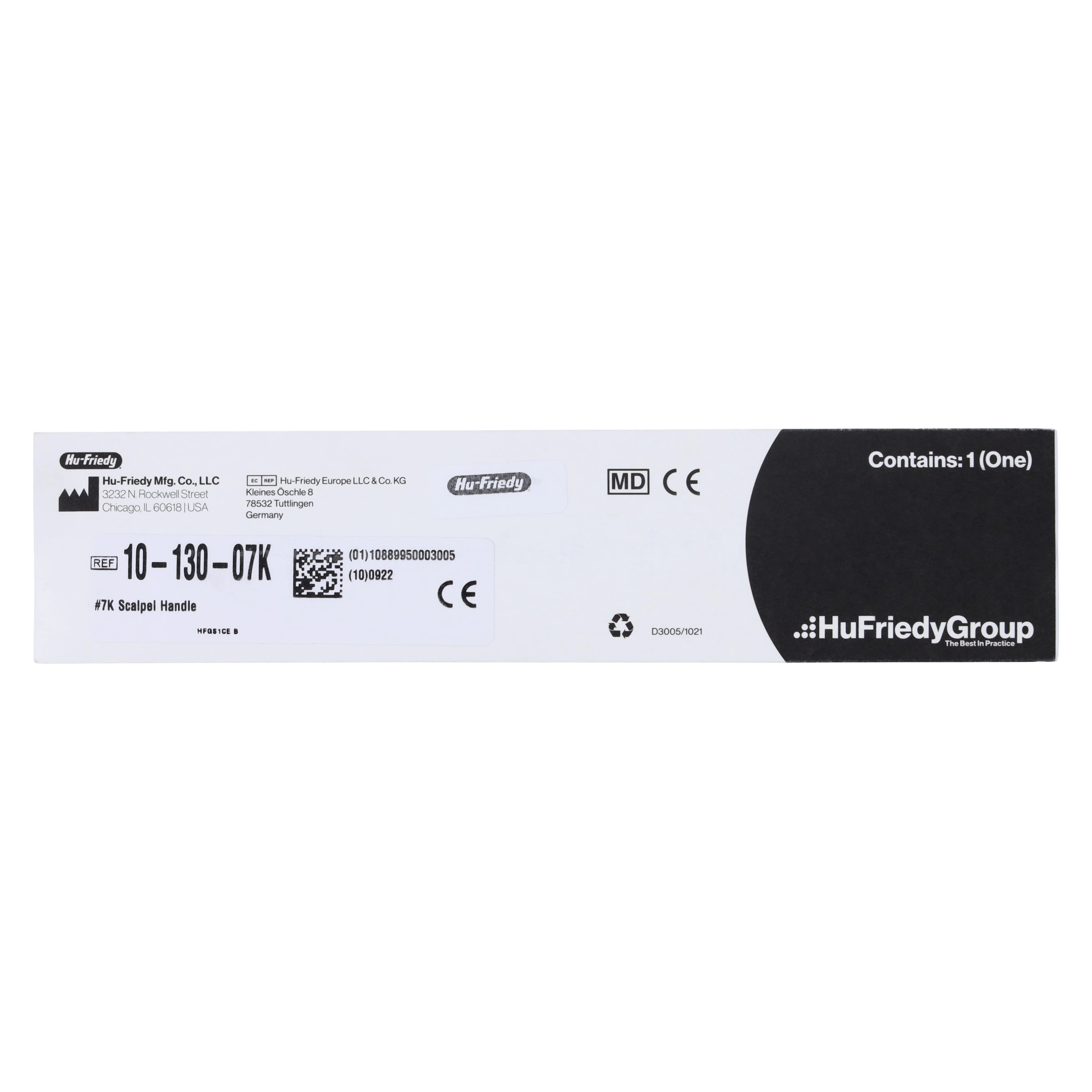 Hu-Friedy Scalpel Handle #7K, Short Flat, Stainless Steel, 10-130-07K