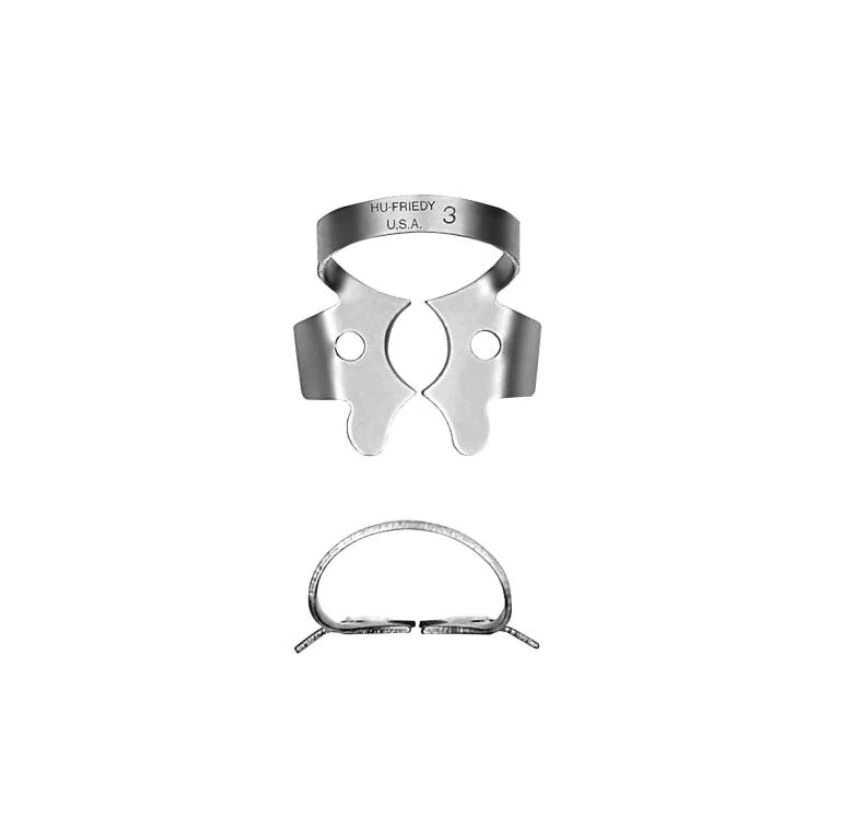 Hu-Friedy Satin Steel Rubber Dam Clamp #3, Winged, Small Lower Molars, RDCM3