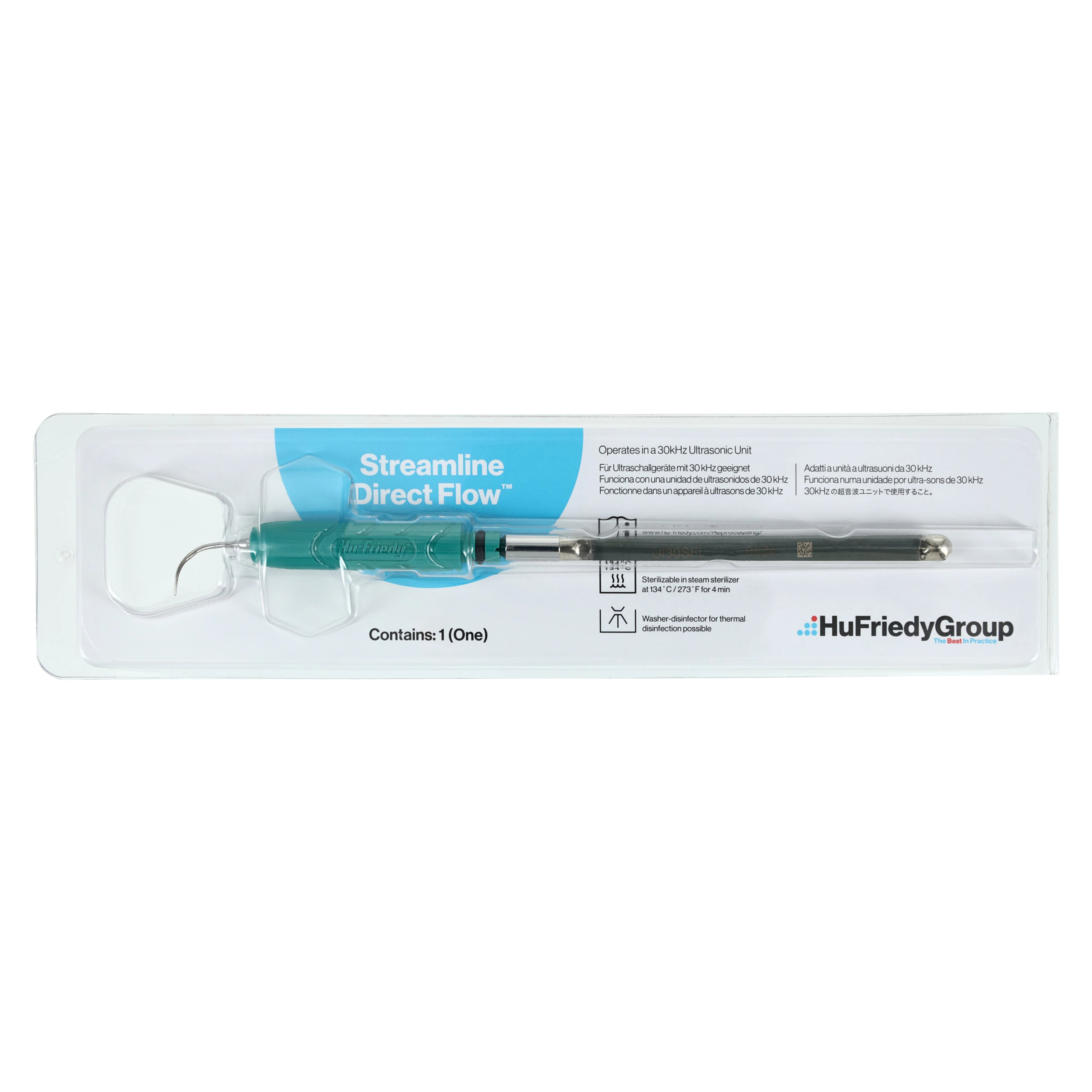Hu-Friedy Streamline Direct Flow Ultrasonic Insert, Left, 30 kHz, After Five, Teal, 1 Each (Part No. 407062)