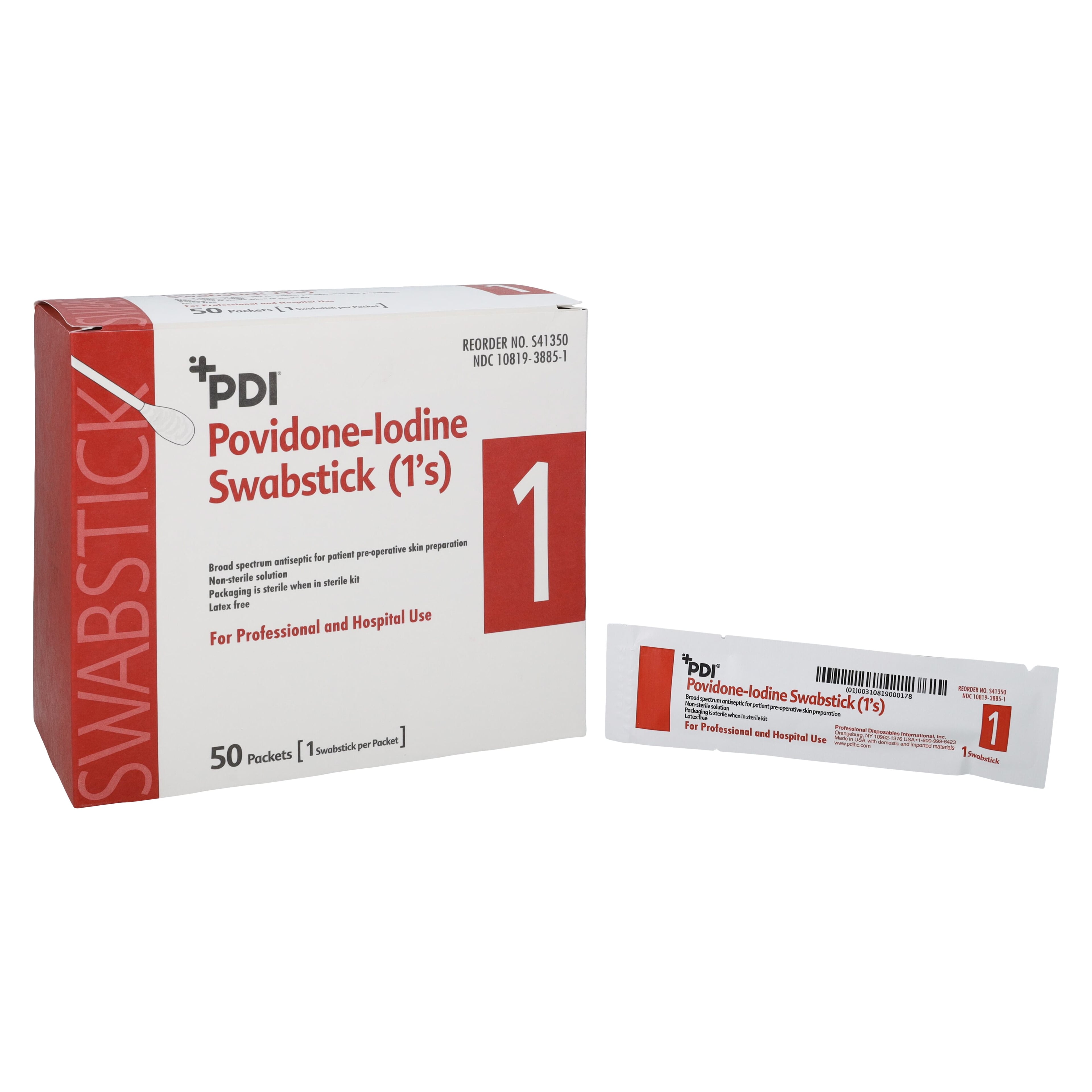 PDI PVP Iodine Prep Swabstick, 4", 1/Pk, 50 Pk/Bx, S41350