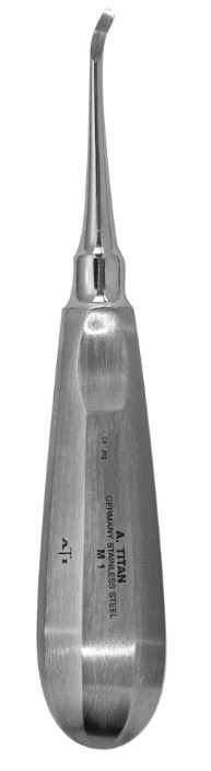 A. Titan Instruments Miller 1 Root Elevator, Apexo, Left Curve, Single End, Stainless Steel, Each