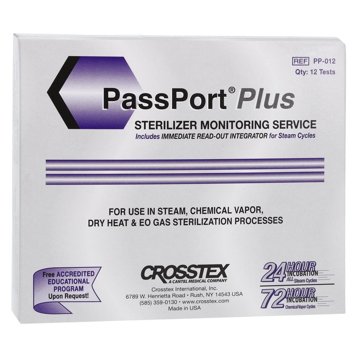 PassPort Plus Sterilizer Monitoring Service, Mail-In Biological Indicator Test Kit, 12/Box, PP-012