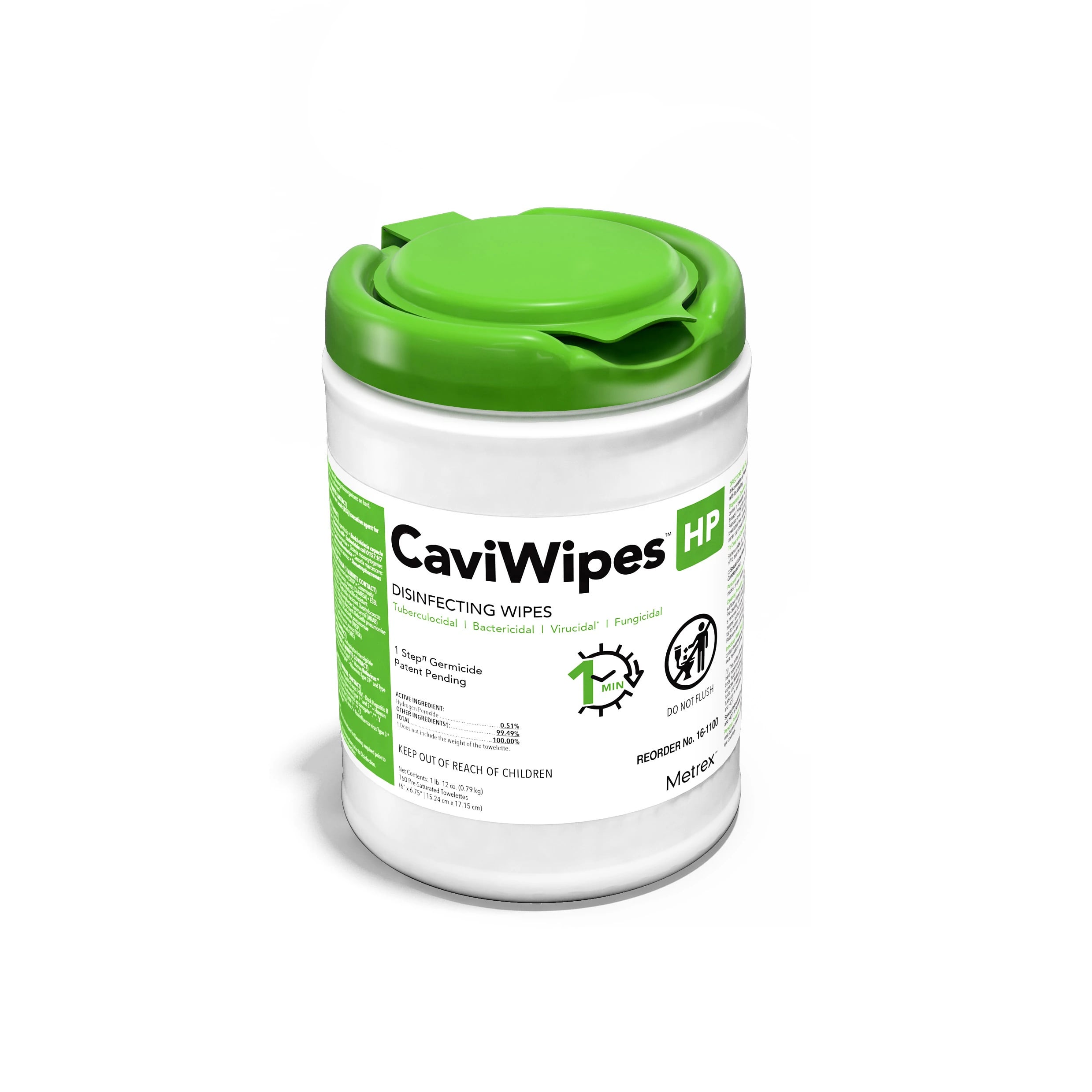 Metrex CaviWipes HP Alcohol-Free Hydrogen Peroxide Disinfecting Towelettes, Large 6" x 6.75", 160/Canister, 16-1100