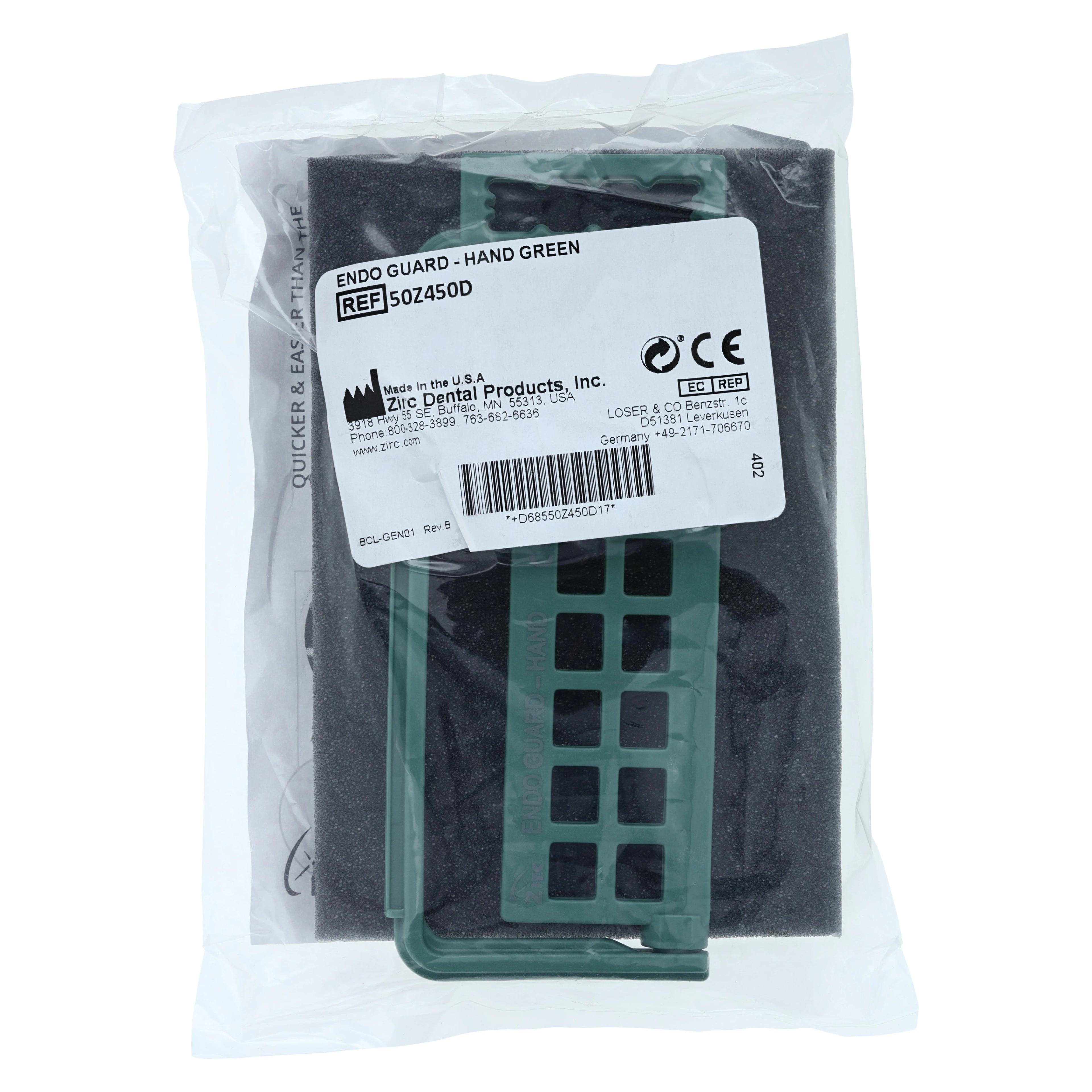 Zirc Steri-Endo Guard Hand, Green, 16-Hole Endodontic File Organizer, 50Z450-D