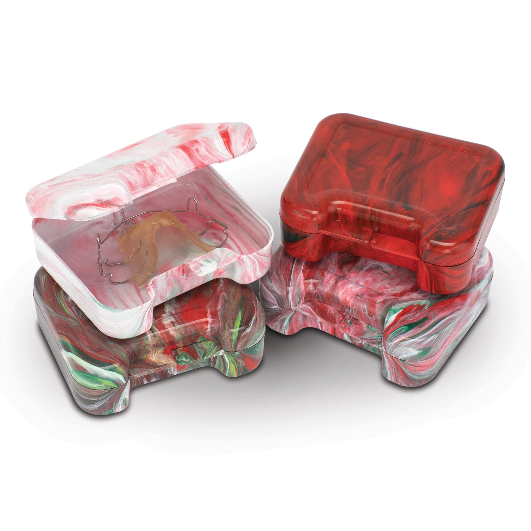 Practicon Cranberry Retainer Cases, Assorted Swirl Colors, Vented, 24/Pack, 7145317