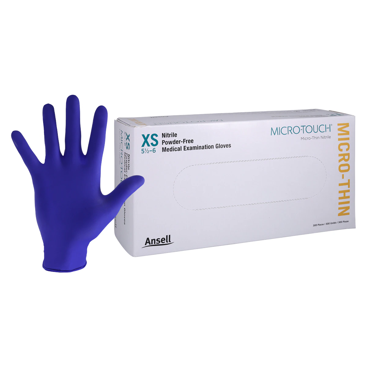 Micro-Touch Micro-Thin Nitrile Exam Gloves, Powder-Free, Latex-Free, Blue, X-Small, 300/Box, 6034310
