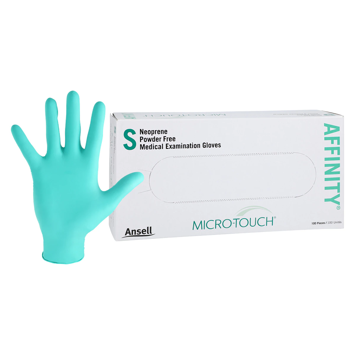 Micro-Touch Affinity Neoprene Exam Gloves, Powder-Free, Latex-Free, Non-Sterile, Small, Green, 100/Box, 3771