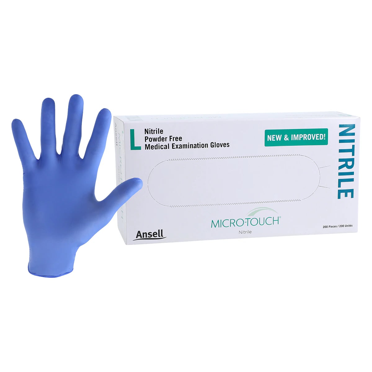 Micro-Touch Nitrile Exam Gloves, Powder-Free, Non-Sterile, Large, Blue, 200/Box, 6034303