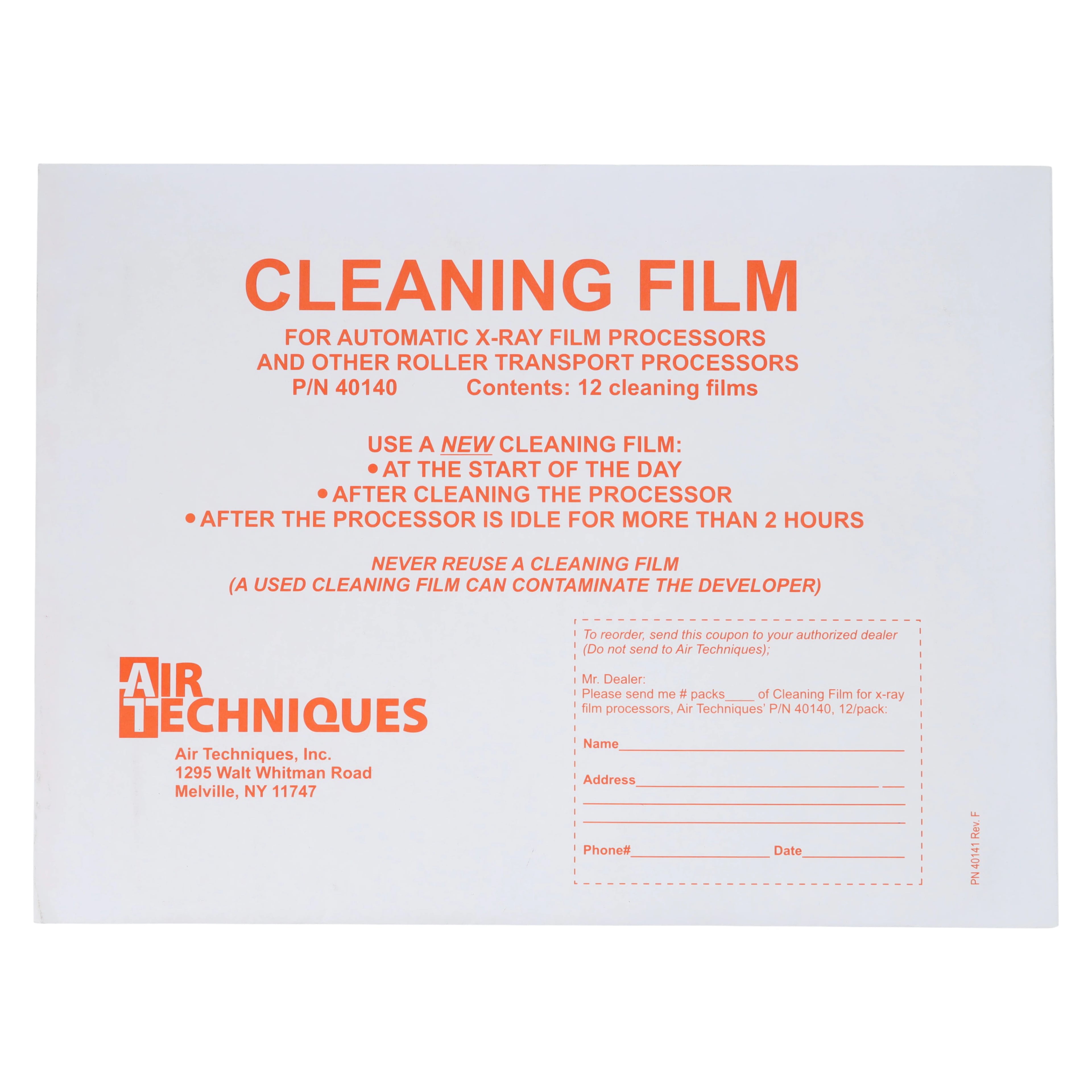 Air Techniques Cleaning Film for Roller Processors, 9" x 12", 12 Sheets/Pk, 40140