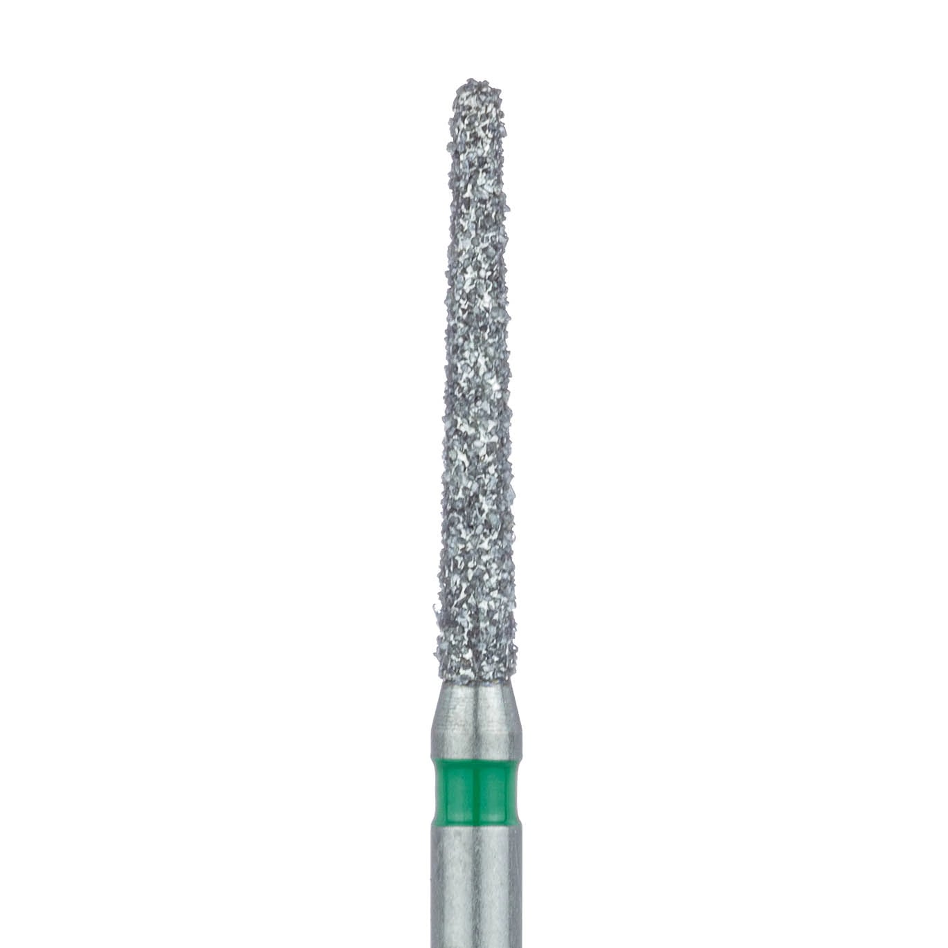 Meisinger FG #852G-014 Coarse Round End Taper Diamond Bur, 1.4mm Head, 10mm Working Length, Green Band, Multi-Use, 5/Pk