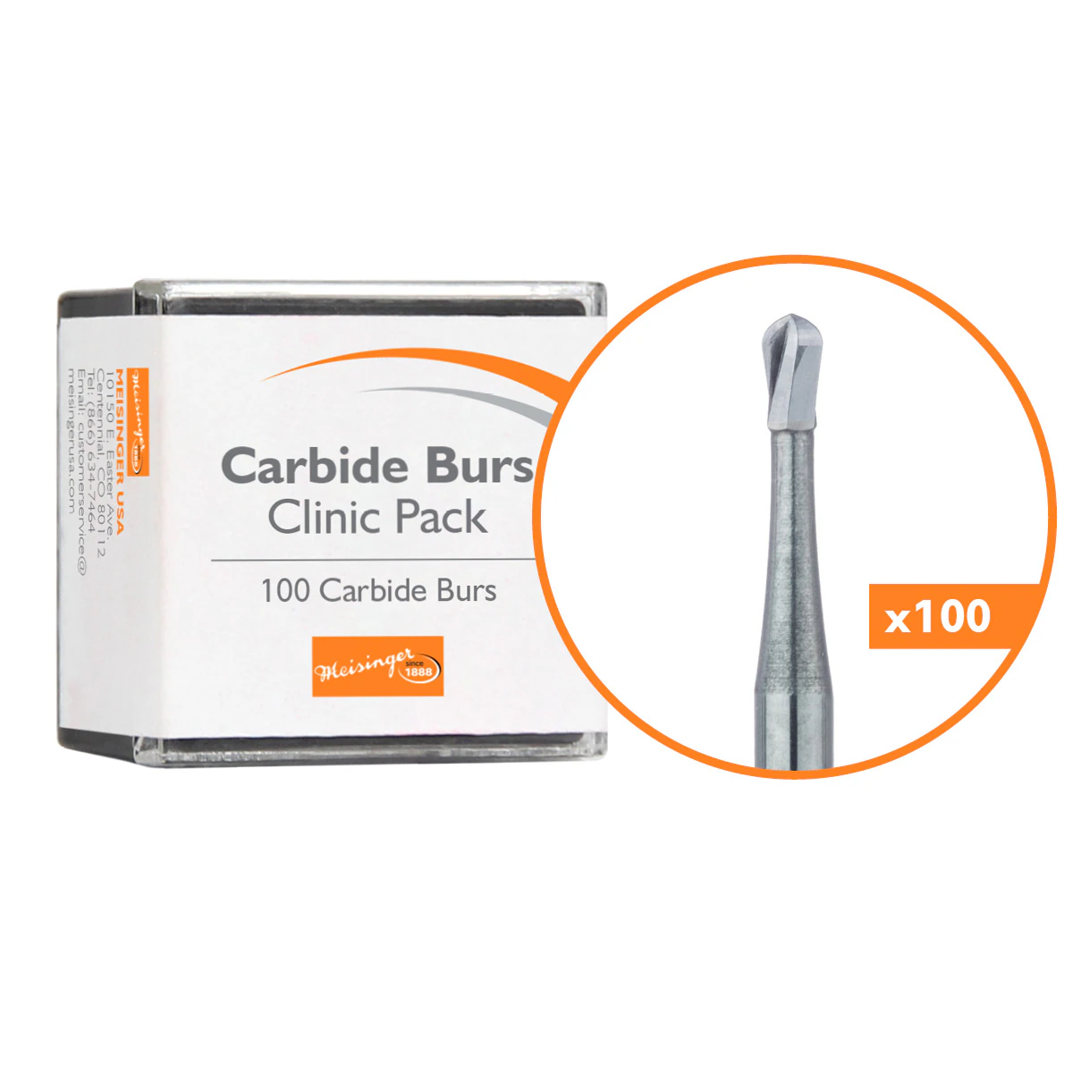 Meisinger FG Carbide Bur #332 Round-End Pear, Friction Grip Short Shank, Clinic Pack of 100, C0332SS