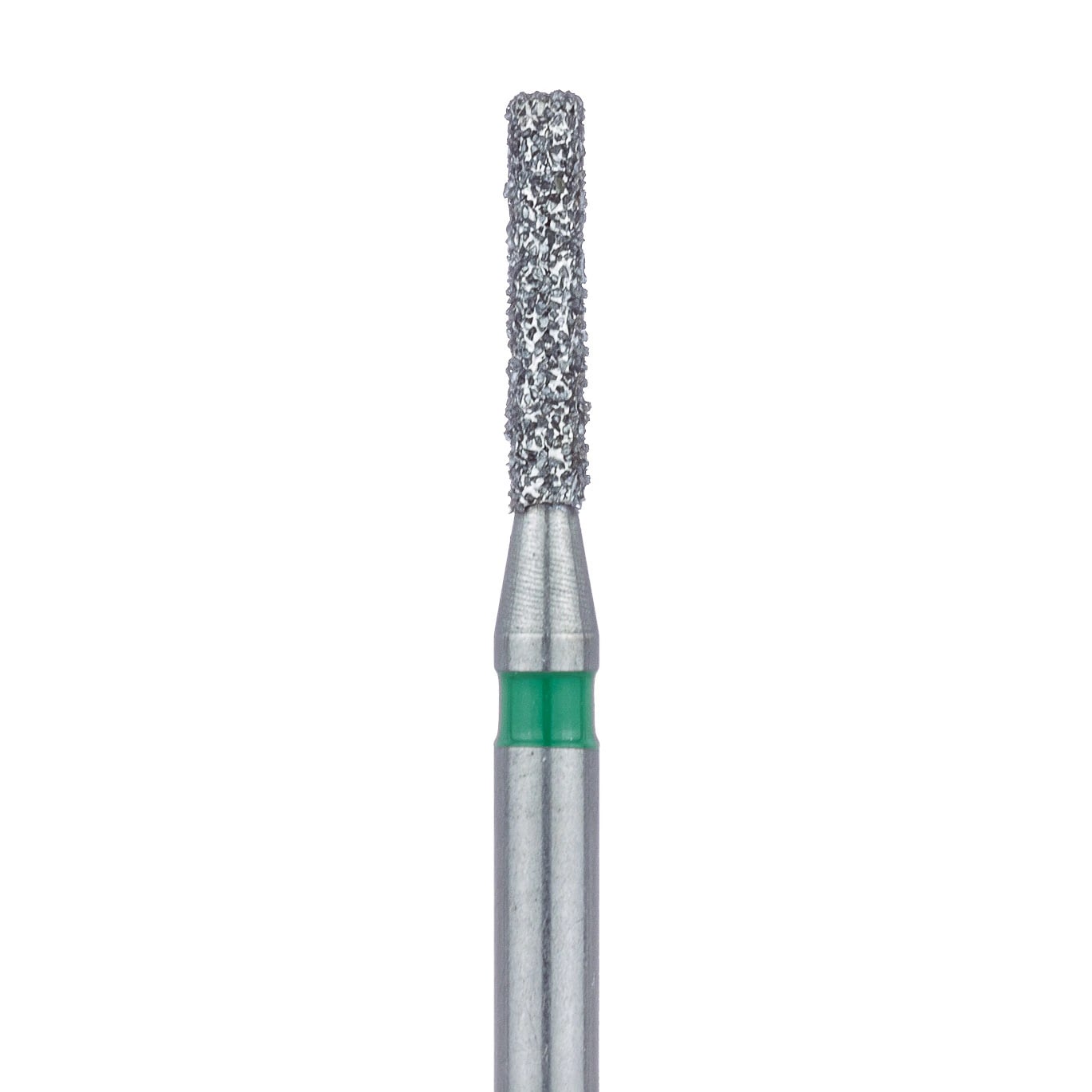 Meisinger FG #837G-012 Coarse Diamond Bur, Flat End Cylinder, 1.2 mm Head, 6 mm Working Length, Green, 5/Pk