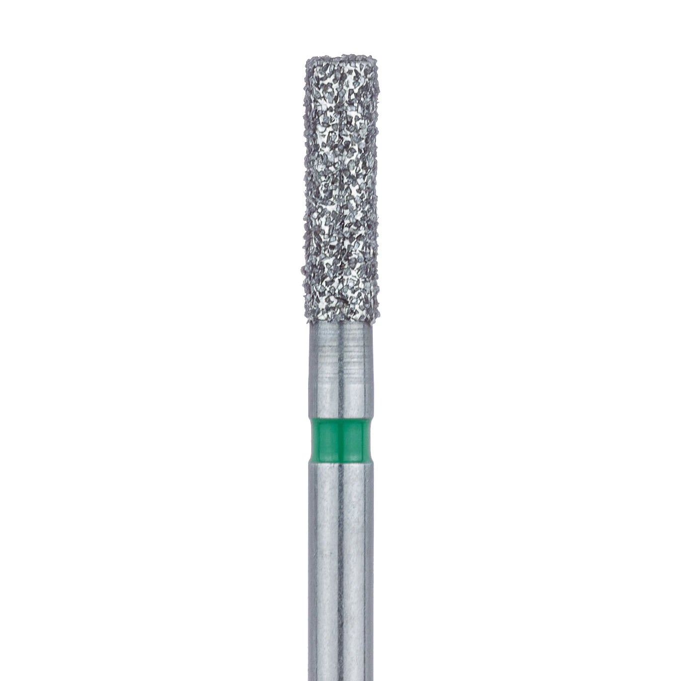 Meisinger 837G-018-FG Coarse Diamond Bur, Long Cylinder, Flat End, Friction Grip, 1.8 mm Diameter, 6.0 mm Head Length, Green Ring, 5/Pack