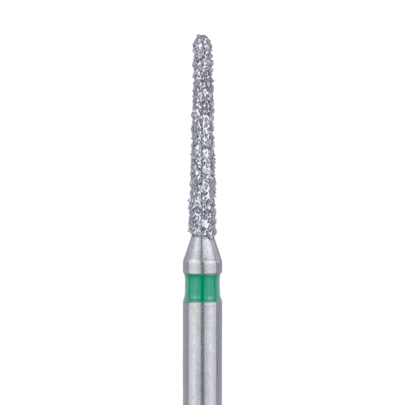 Meisinger FG #850G-012 Coarse Round End Taper Diamond Bur, 1.2 mm Head, 8 mm Working Length, Green Band, Multi-Use, 5/Pk