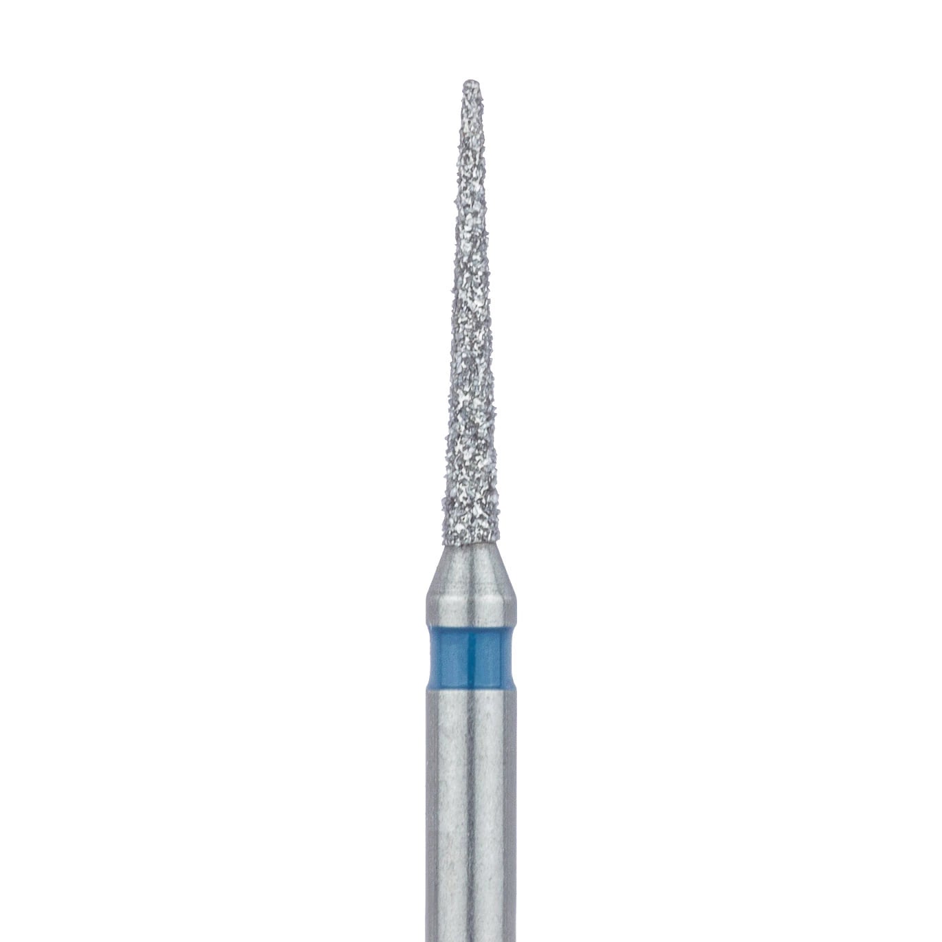 Meisinger 858-010-FG Diamond Bur, FG, Medium Grit, Blue Ring, Needle Shape, Point End, 1.0 mm Head Diameter, 8.0 mm Head Length, 5/Pkg