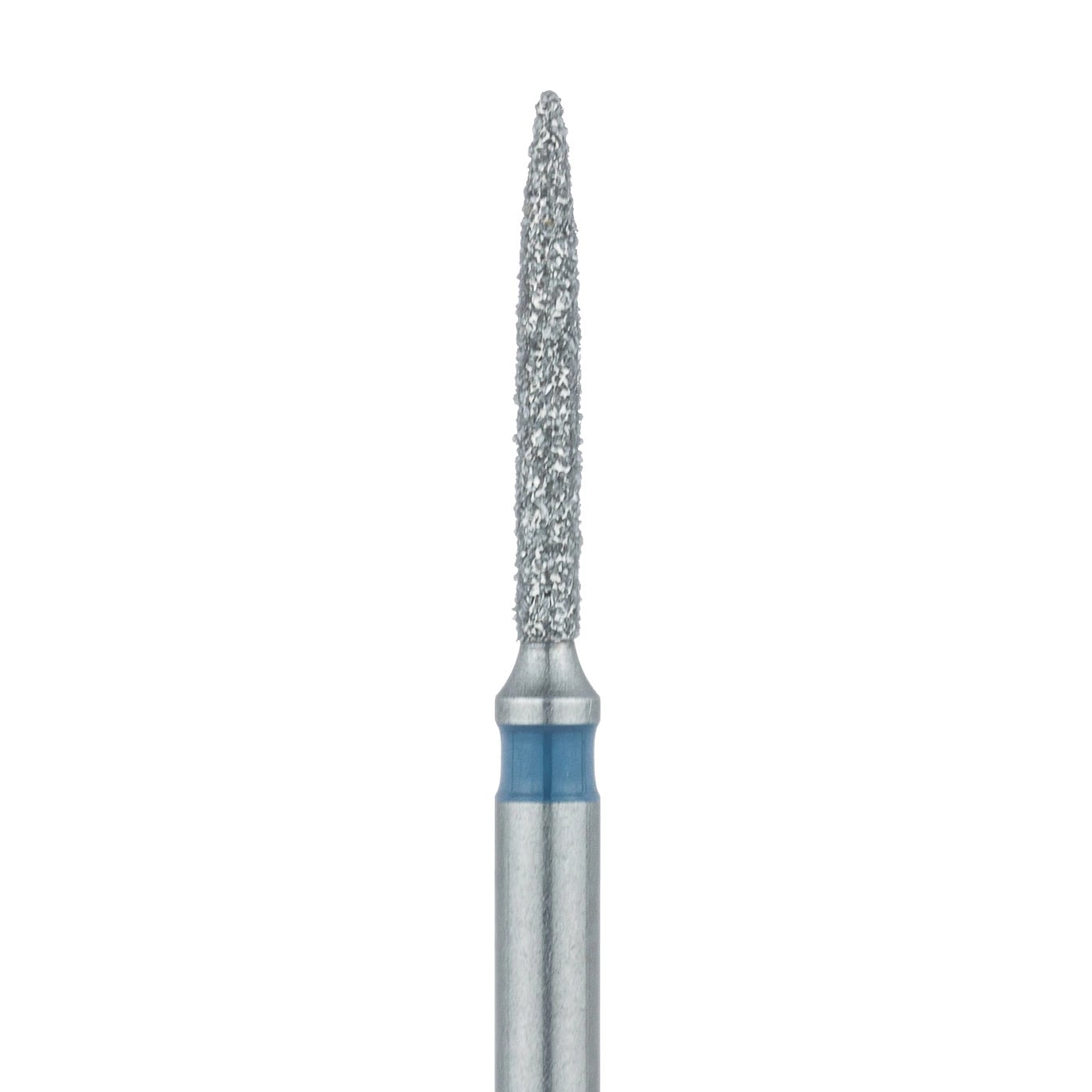 Meisinger 862-010-FG Diamond Bur, FG, Medium Grit, Blue Ring, Flame Shape, Point End, 1.0 mm Head Diameter, 8.0 mm Head Length, 5/Pkg