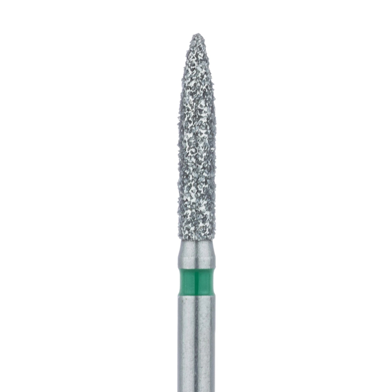 Meisinger FG #862G-016 Coarse Flame Diamond Bur, 1.6mm Head, 8mm Working Length, Green Band, Multi-Use, 5/Pk