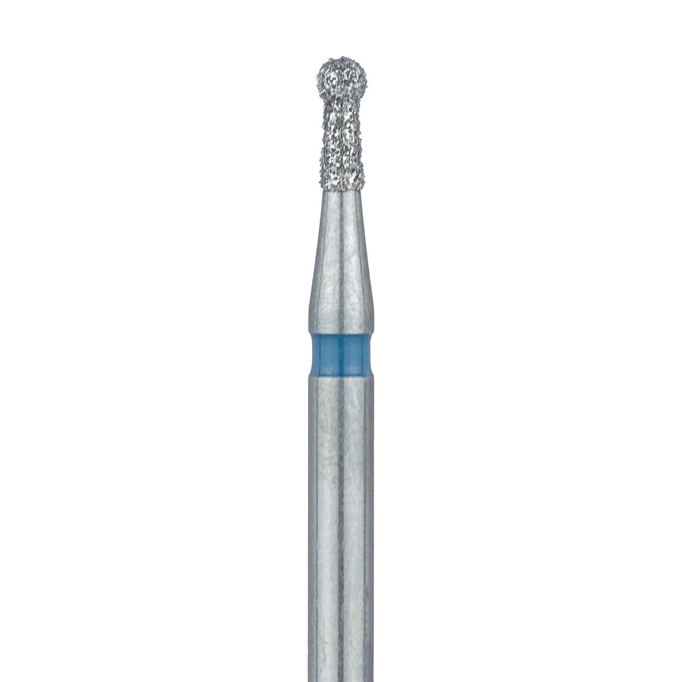 Meisinger 802-012-FG Diamond Bur, Round, Medium Grit, Blue Ring, Friction Grip, 1.2 mm Head Diameter, 3.0 mm Head Length, 5/Pkg