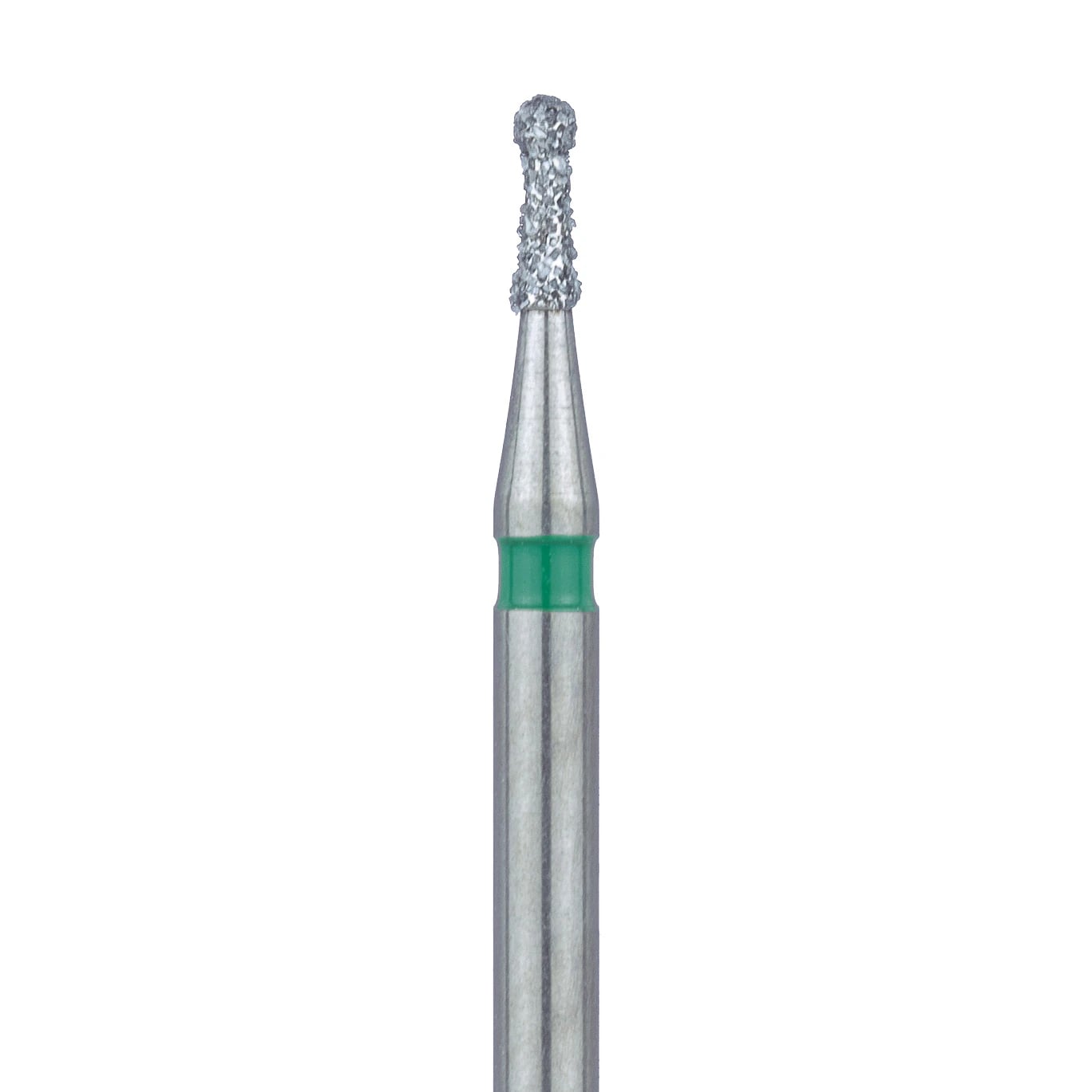 Meisinger 802G-010-FG Coarse Diamond Bur, Round with Neck, Friction Grip, 1.0 mm Head Diameter, 3.0 mm Working Length, Green Ring, 5/Pack