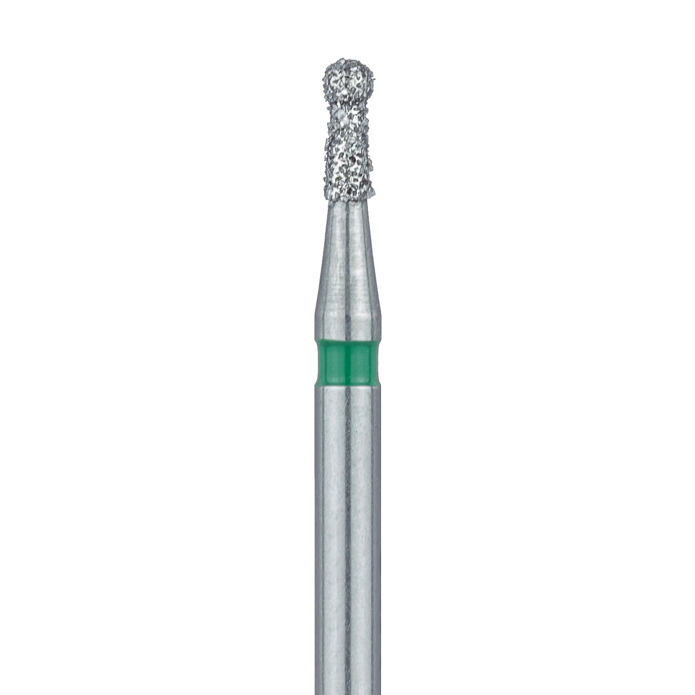Meisinger 802G-012-FG Diamond Bur, Round, Coarse, Green Ring, Friction Grip, 1.2 mm Head Diameter, 3.0 mm Head Length, 5/Pkg
