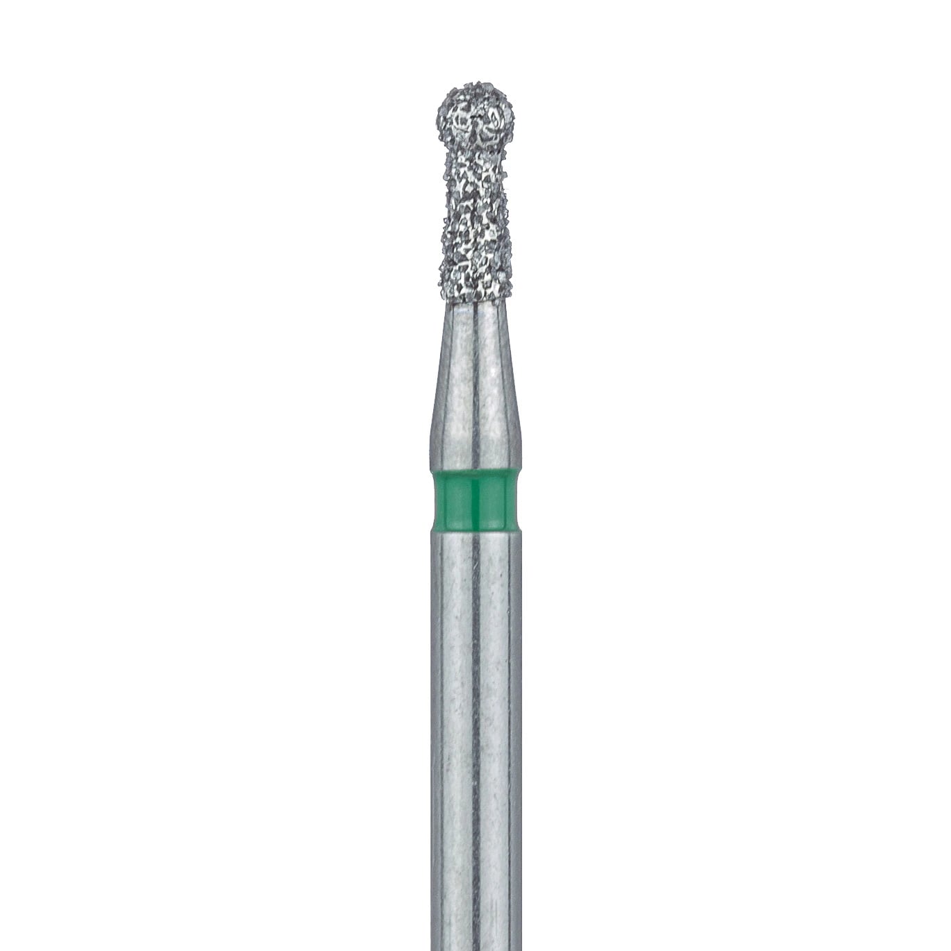 Meisinger 802G-014-FG Coarse Round Diamond Bur, Friction Grip, 1.4 mm Head Diameter, 3.5 mm Head Length, Green Ring, 5/Pack
