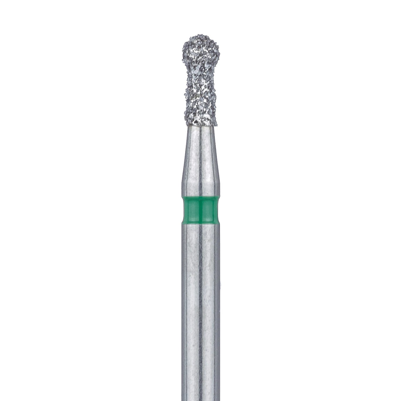 Meisinger 802G-016-FG Coarse Diamond Bur, Round with Neck, Friction Grip, 1.6 mm Head Diameter, 3.5 mm Working Length, Green Ring, 5/Pack
