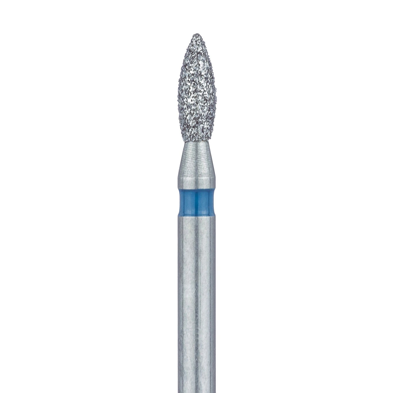 Meisinger 830-016-FG Medium Diamond Bur, Pointed Football, Friction Grip, 1.6 mm Head Diameter, 4.5 mm Working Length, Blue Ring, 5/Pk