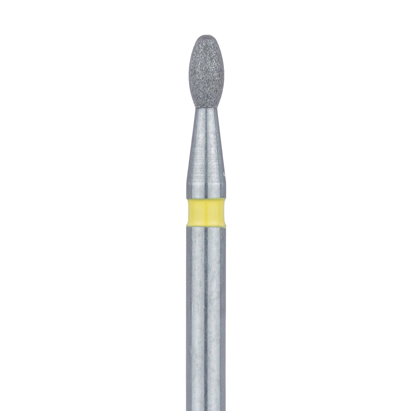 Meisinger 833C-014-FG Extra Fine Diamond Bur, Football/Egg Shape, Friction Grip, 1.4 mm Head Diameter, 2.8 mm Head Length, Yellow Ring, 5/Pkg