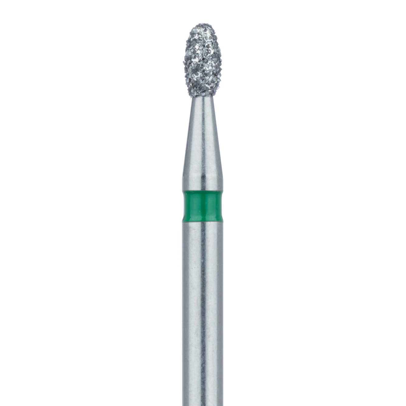 Meisinger 833G-014-FG Coarse Diamond Bur, Egg/Football Shape, Friction Grip, 1.4 mm Head Diameter, 2.8 mm Working Length, Green Ring, 5/Pack
