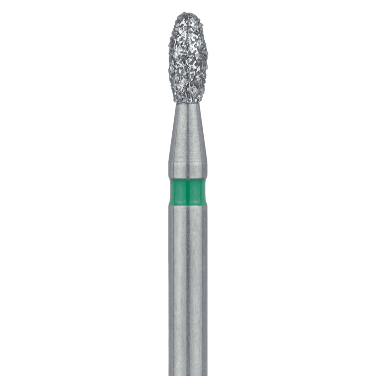 Meisinger 833G-016-FG Coarse Diamond Bur, Egg/Football Shape, Friction Grip, 1.6 mm Head Diameter, Green Ring, 5/Pack