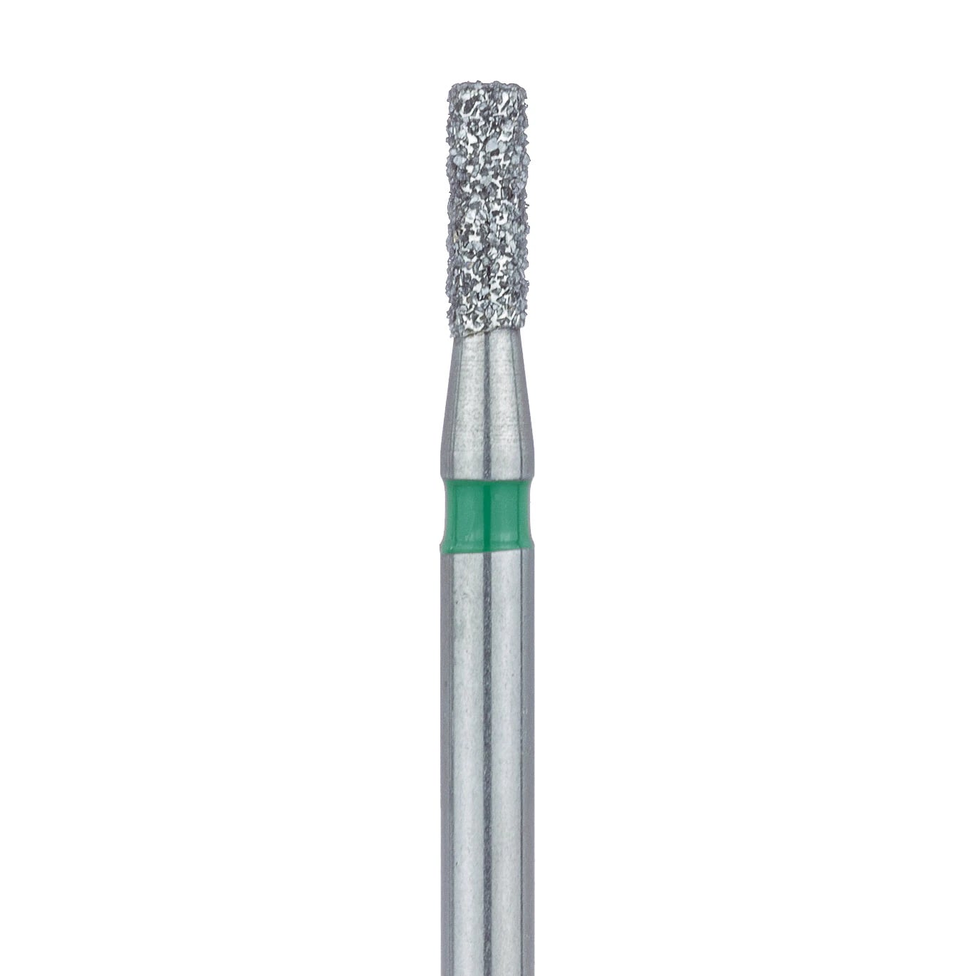 Meisinger 836G-014-FG Coarse Diamond Bur, Flat End Cylinder, Friction Grip, 1.4 mm Head Diameter, 4.0 mm Head Length, Green Ring, 5/Pk