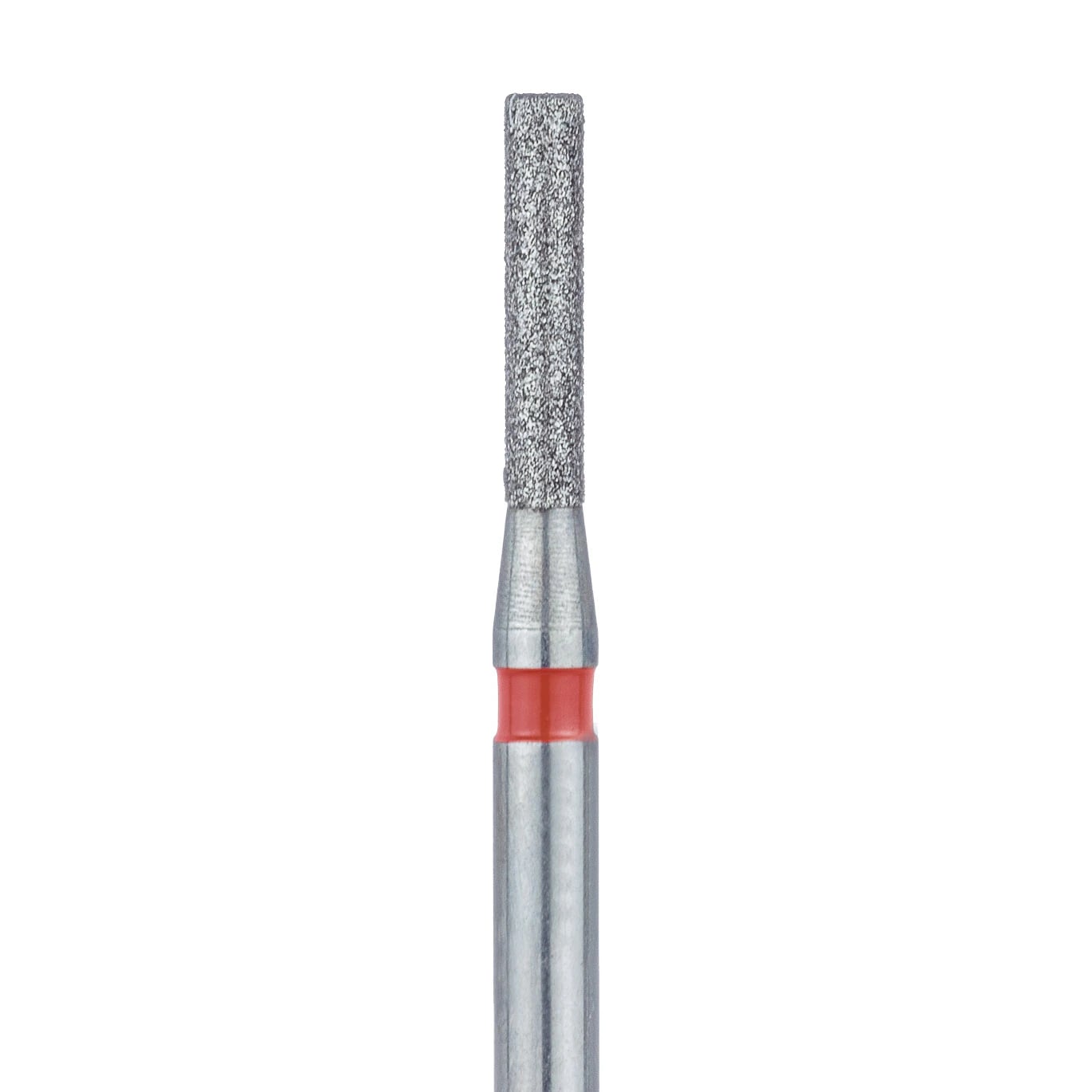 Meisinger 837F-012-FG Fine Diamond Bur, Long Cylinder, Friction Grip, 1.2 mm Head Diameter, 6.0 mm Head Length, Red Ring, 5/Pk