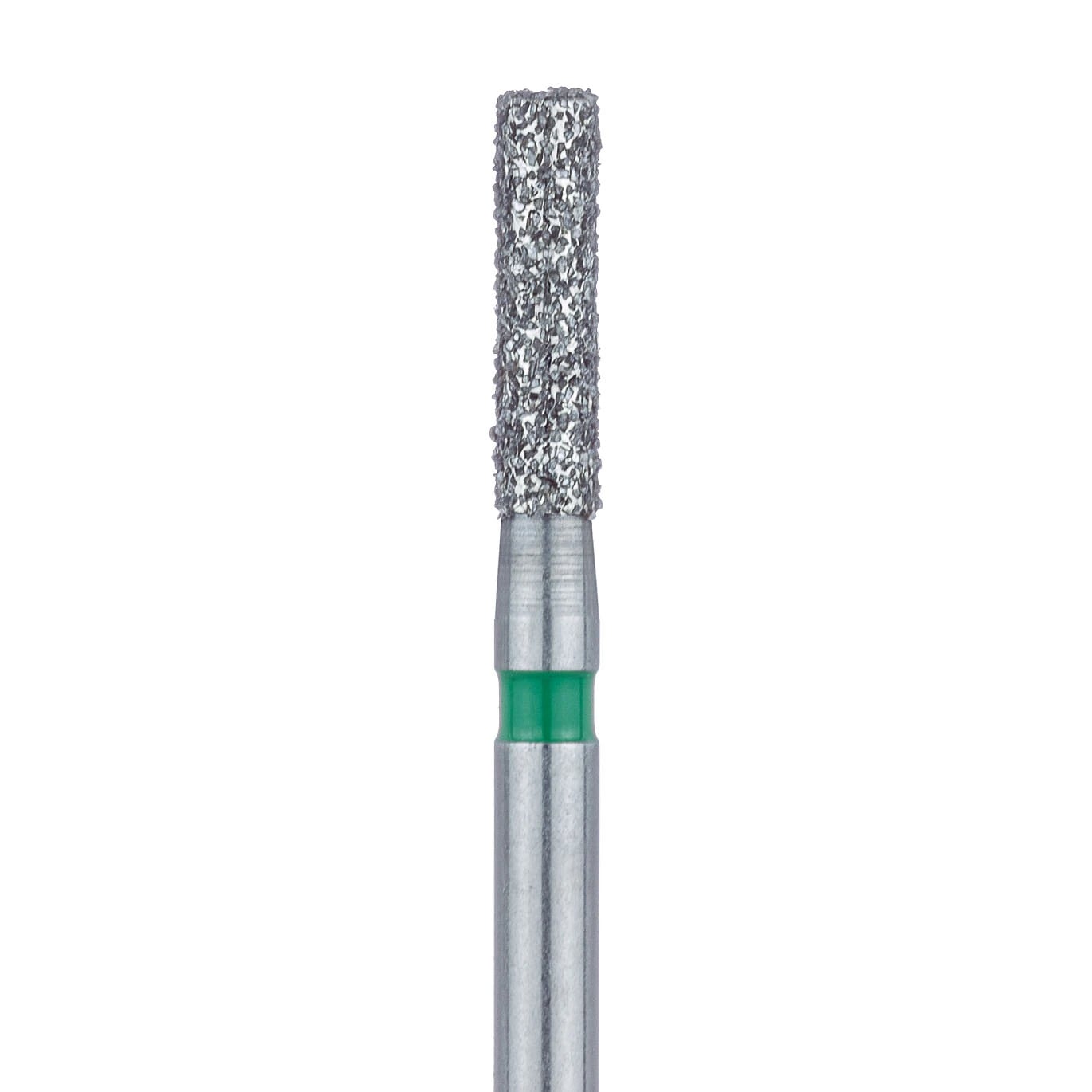 Meisinger 837G-016-FG Coarse Diamond Bur, Long Cylinder, Friction Grip, 1.6 mm Diameter, 6 mm Working Length, Green Ring, 5/Pack