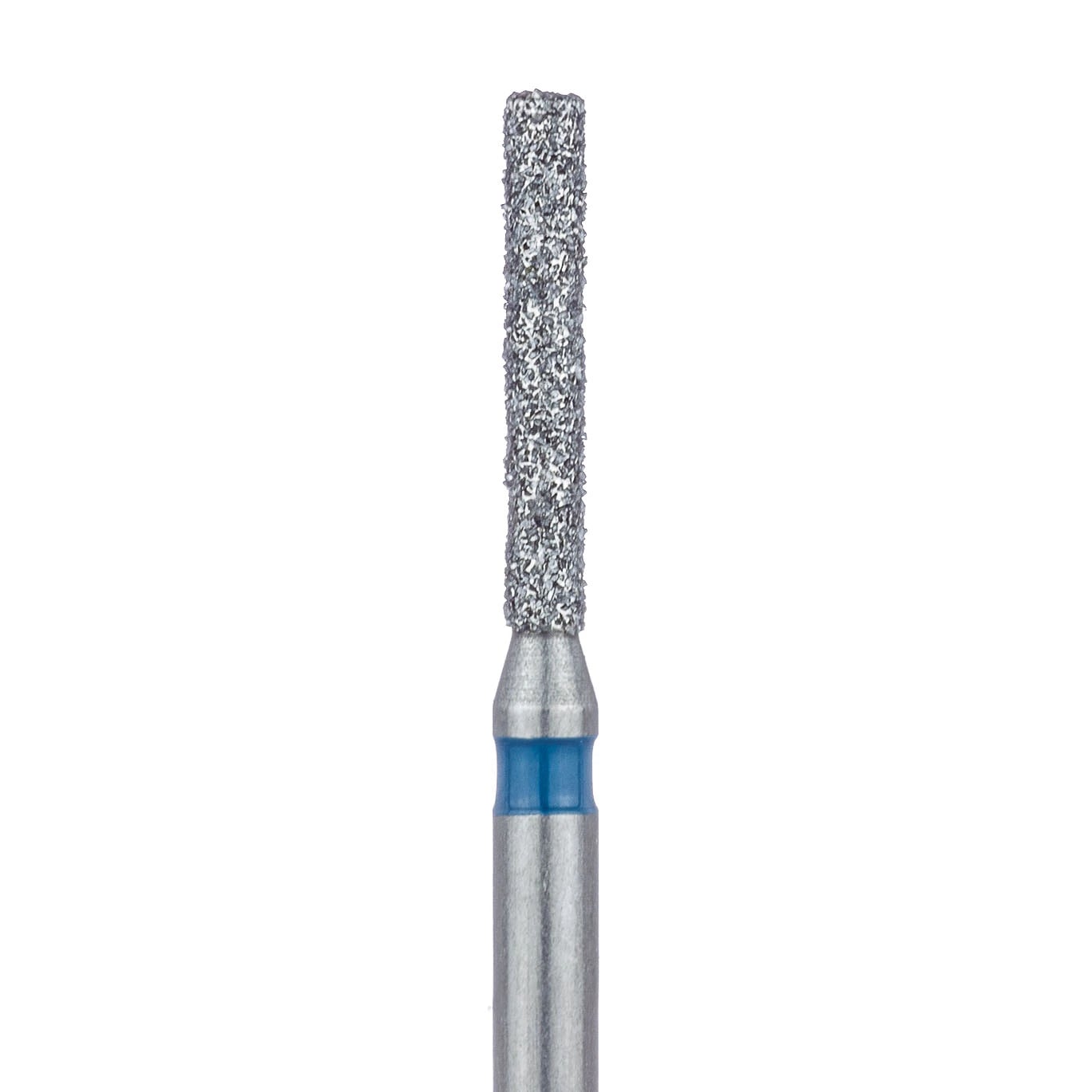 Meisinger 837L-012-FG Diamond Bur, FG, Medium Grit, Blue Ring, Long Cylinder, Flat End, 1.2 mm Head Diameter, 8.0 mm Head Length, 5/Pkg