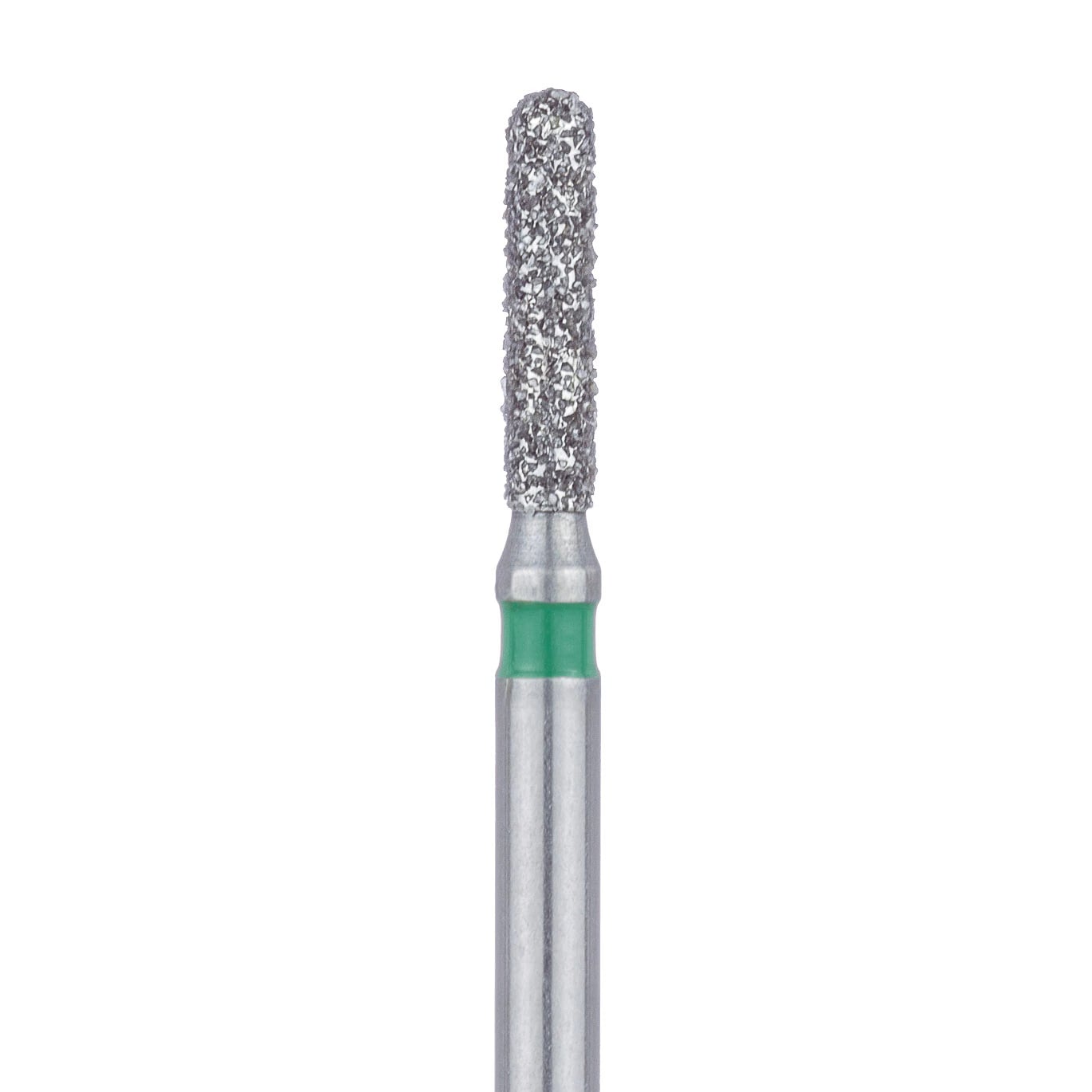 Meisinger 838LG-014-FG Coarse Diamond Bur, Round End Cylinder, Friction Grip, 1.4 mm Head Diameter, 7.0 mm Head Length, Green Ring, 5/Pkg