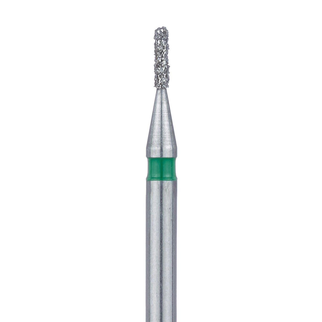 Meisinger 840G-008-FG Coarse Diamond Bur, Round Edge Cylinder, Friction Grip, 0.8 mm Diameter, 3.0 mm Working Length, Green Ring, 5/Pack