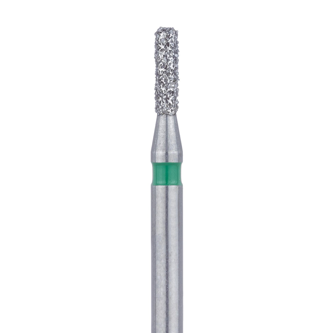 Meisinger 840G-012-FG Coarse Diamond Bur, Round Edge Cylinder, 1.2 mm Head Diameter, 4.0 mm Head Length, Friction Grip, Green Ring, 5/Pack