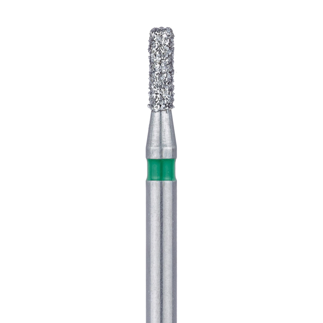 Meisinger 840G-014-FG Coarse Diamond Bur, Round Edge Cylinder, Friction Grip, 1.4 mm Diameter, 4.0 mm Working Length, Green Ring, 5/Pack