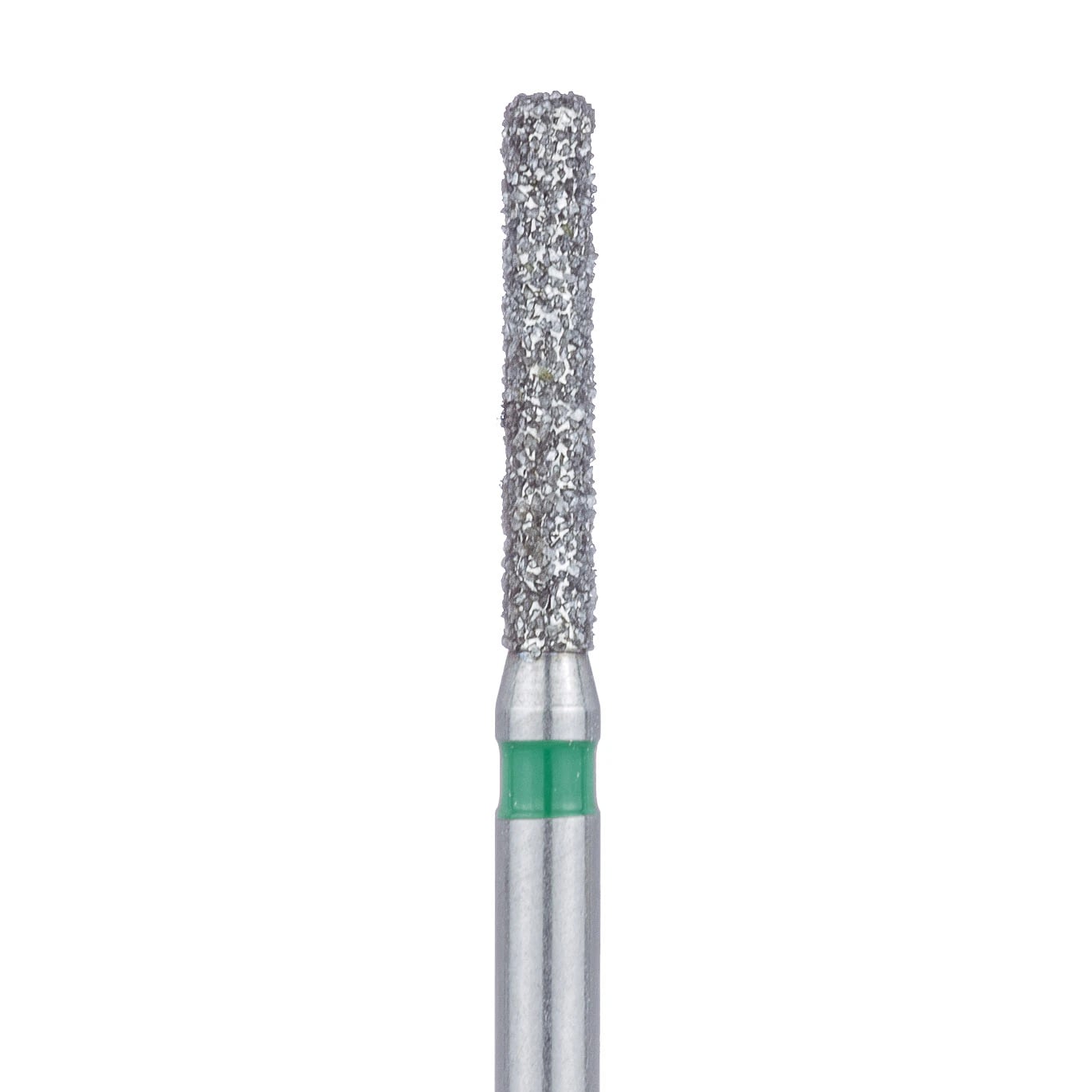 Meisinger 842G-014-FG Coarse Diamond Bur, Round Edge Cylinder, Friction Grip, 1.4 mm Head Diameter, 8.0 mm Head Length, Green Ring, 5/Pack