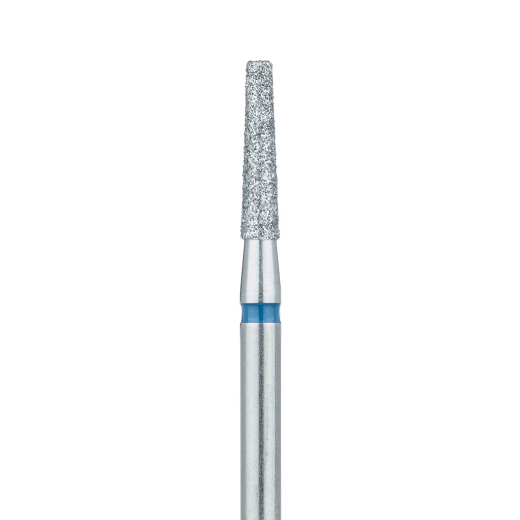 Meisinger 848-023-HP Diamond Bur, Medium Grit, Blue Ring, Flat End Tapered, 2.3 mm Head, 10 mm Working Length, HP Shank, Pack of 5