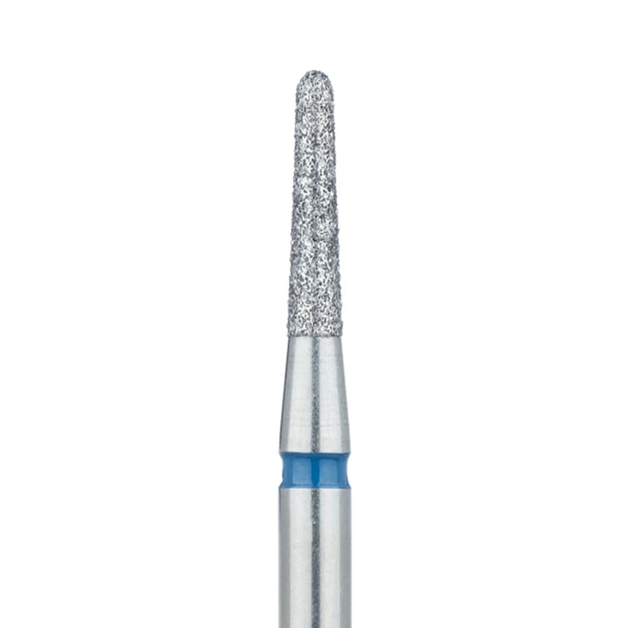 Meisinger 850-018-HP Multi-Use Diamond Bur, Round End Tapered (Chamfer), Medium Grit (Blue), 1.8 mm Head, 8 mm Working Length, HP Shank, 5/Pk