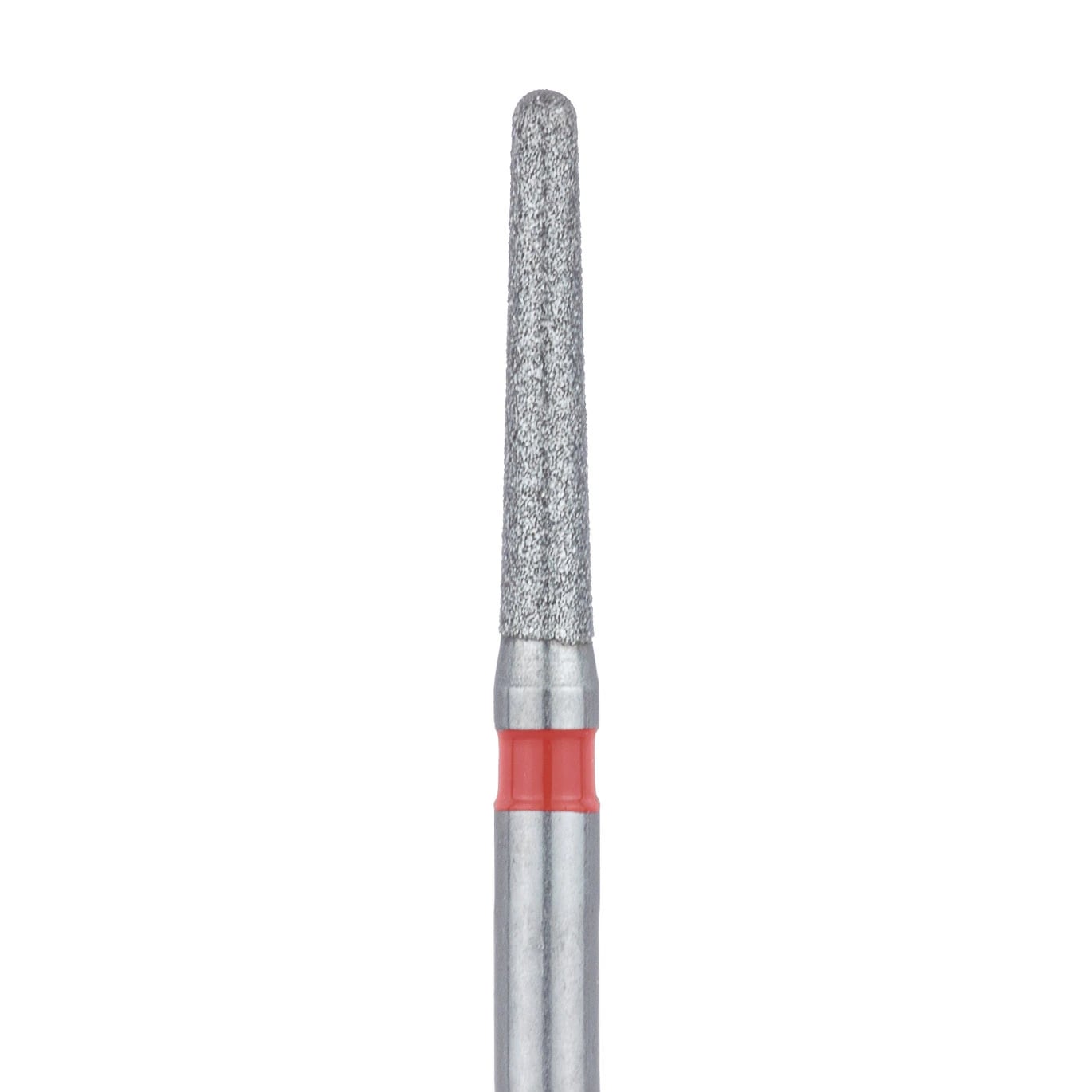 Meisinger 850F-014-FG Fine Diamond Bur, Round End Tapered (Chamfer), Friction Grip, 1.4 mm Head Diameter, 8.0 mm Working Length, Red Ring, 5/Pkg