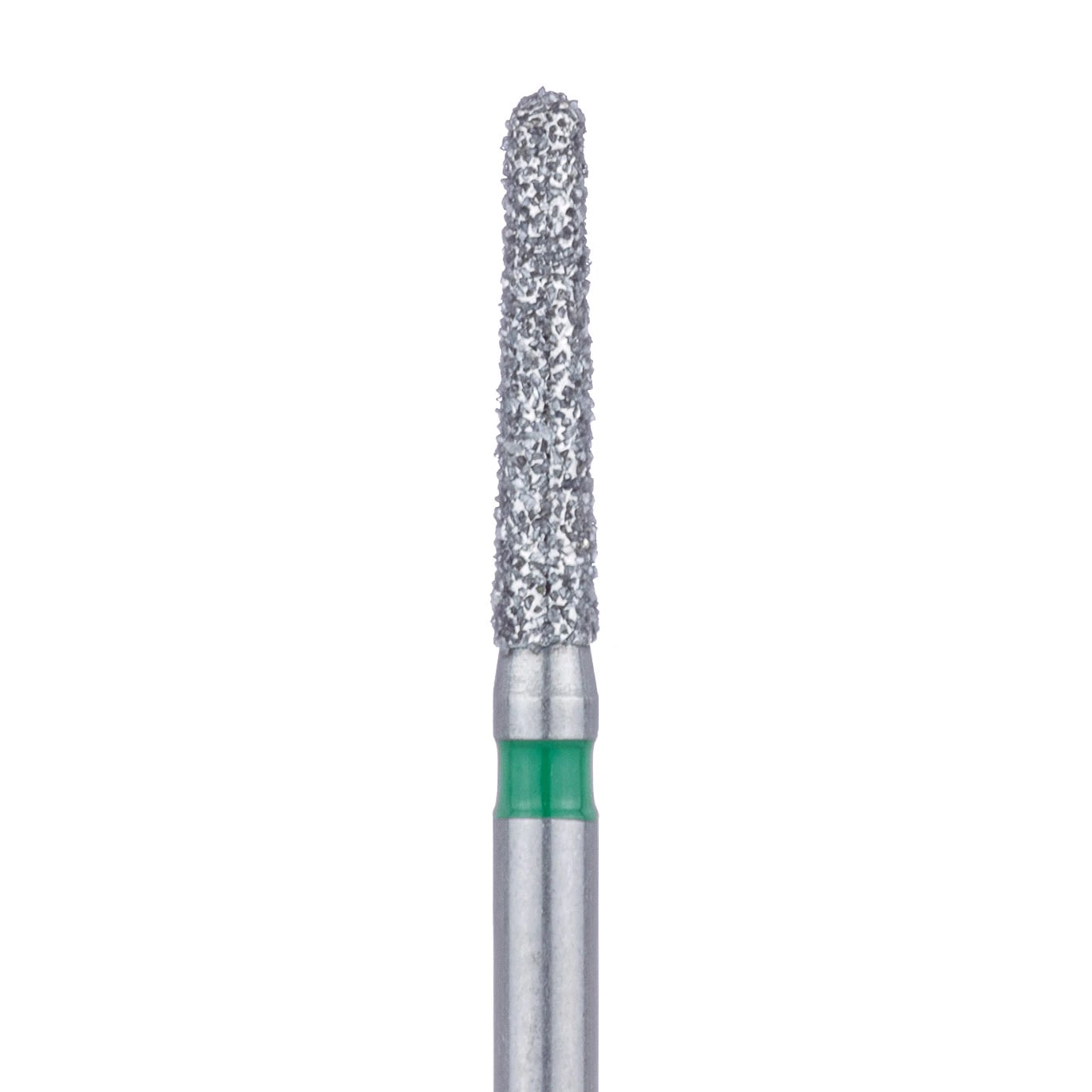Meisinger 850G-016-SS Diamond Bur, Round End Taper (Cone), Coarse Grit, Green Ring, FG Short Shank, 1.6 mm Head Diameter, 8.0 mm Head Length, 5/Pkg