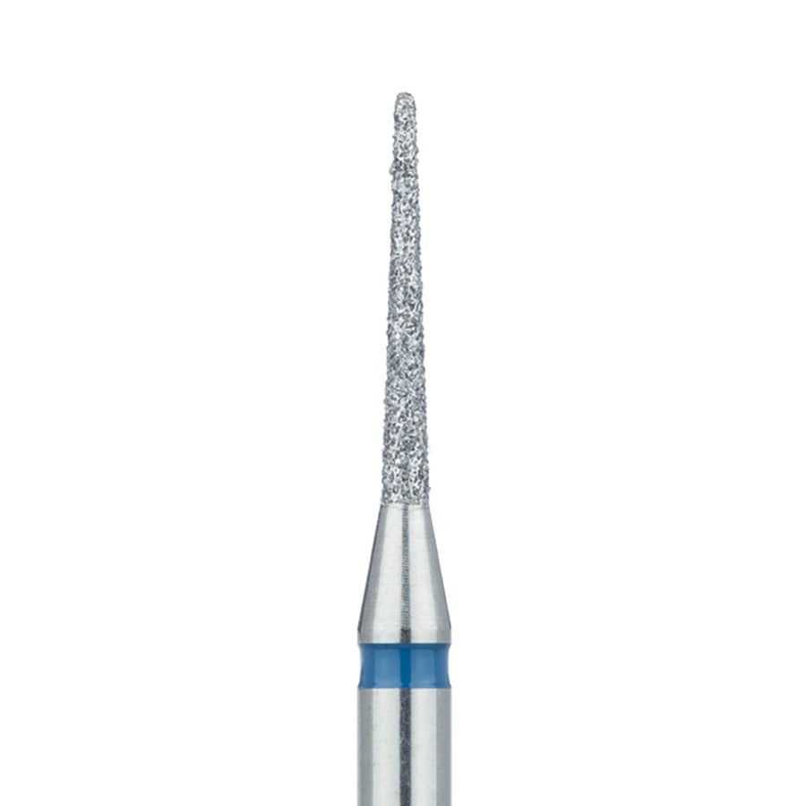 Meisinger 852-012-HP Medium Grit Round End Tapered Diamond Bur, Blue Ring, 1.2 mm Head, 10 mm Working Length, Handpiece Shank, Pack of 5