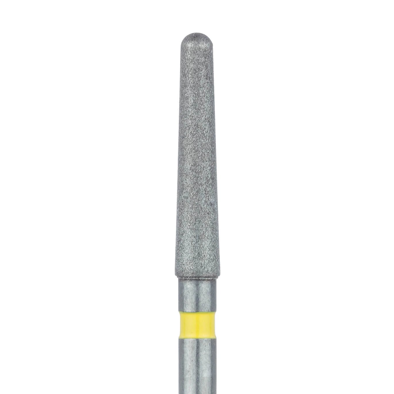 Meisinger 852C-018-FG Extra Fine Diamond Bur, Round End Tapered (Chamfer), Friction Grip, 1.8mm Head, 10mm Working Length, Yellow, 5/Pack