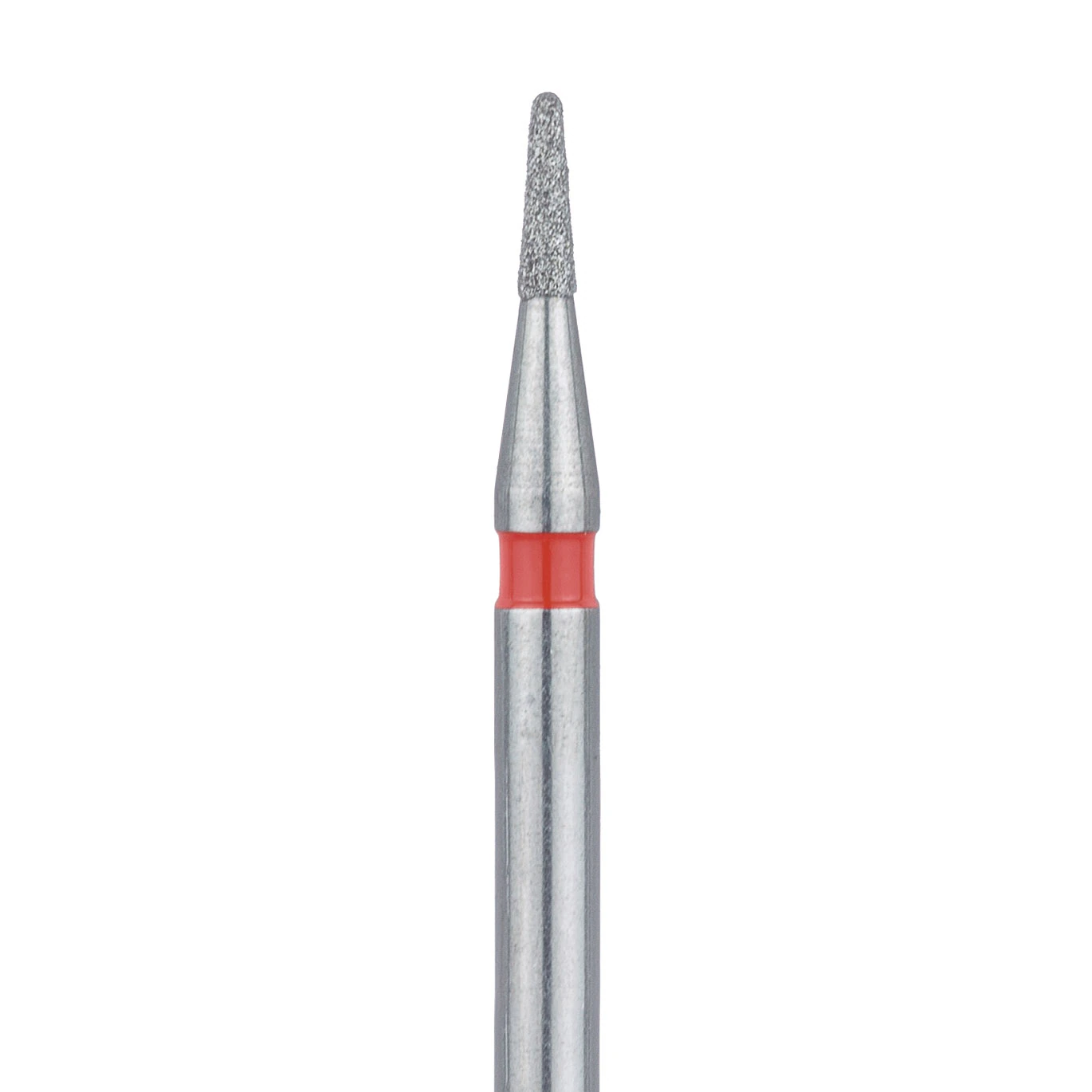 Meisinger 855LF-009-FG Fine Diamond Bur, Round End Tapered, Friction Grip, Long Shank, 0.9 mm Head Diameter, Red Ring, 5/Pack