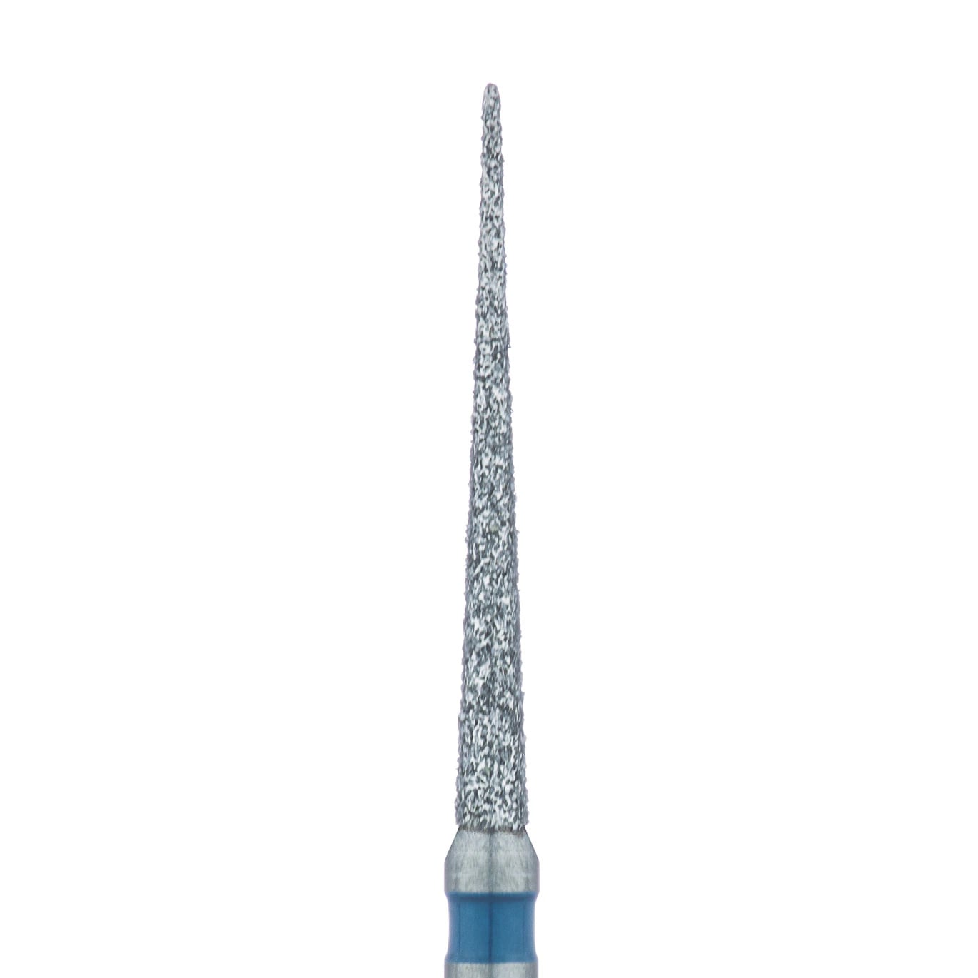 Meisinger 859L-012-FG Diamond Bur, Medium Grit, Blue Ring, Long Needle, Point End, Friction Grip, 1.2 mm Head Diameter, 12.0 mm Head Length, 5/Pkg